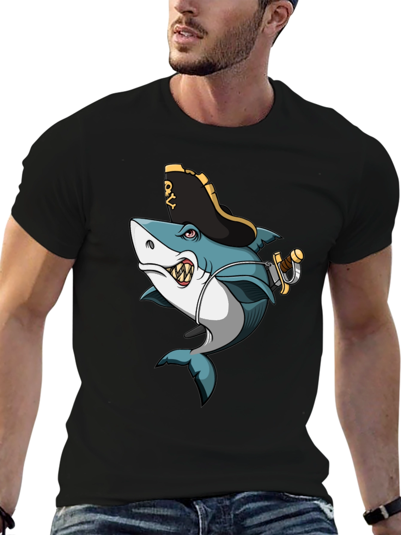 Pirate Shark Graphic Tee - Mens Black T-Shirt