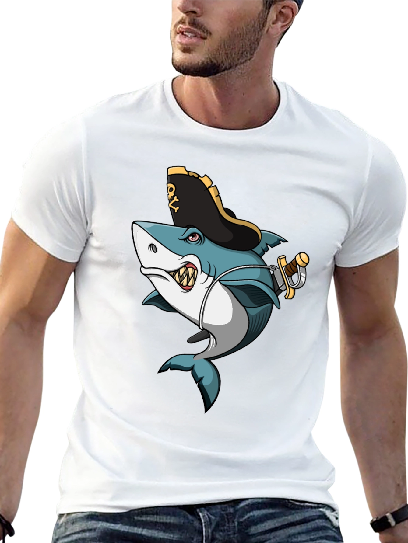 Pirate Shark Graphic Tee - Mens Black T-Shirt