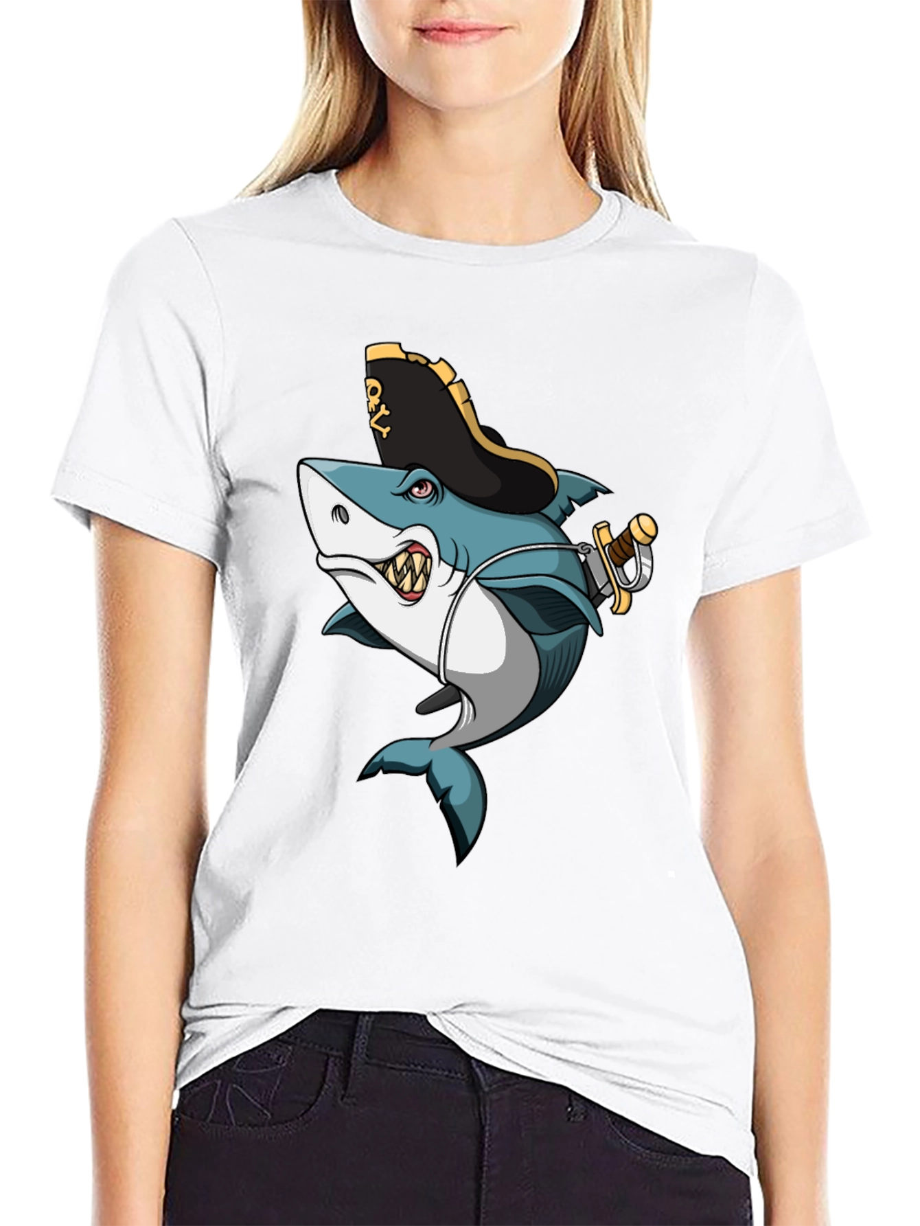 Pirate Shark Graphic Tee - Mens Black T-Shirt