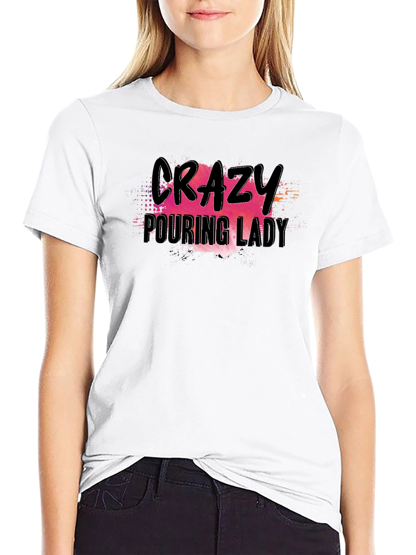 Crazy Pouring Lady Black Graphic Tee
