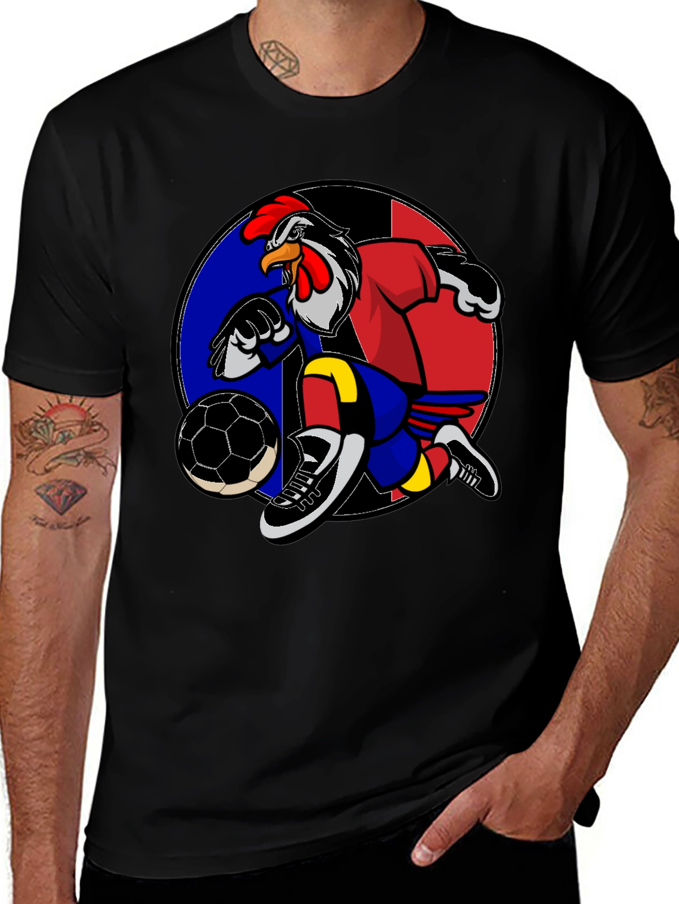 Rooster Soccer T-Shirt: Black Graphic Tee