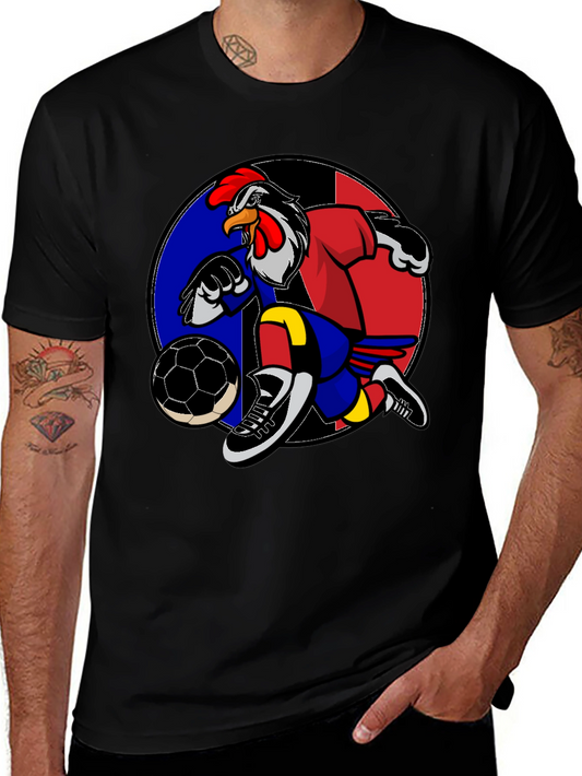 Rooster Soccer T-Shirt: Black Graphic Tee