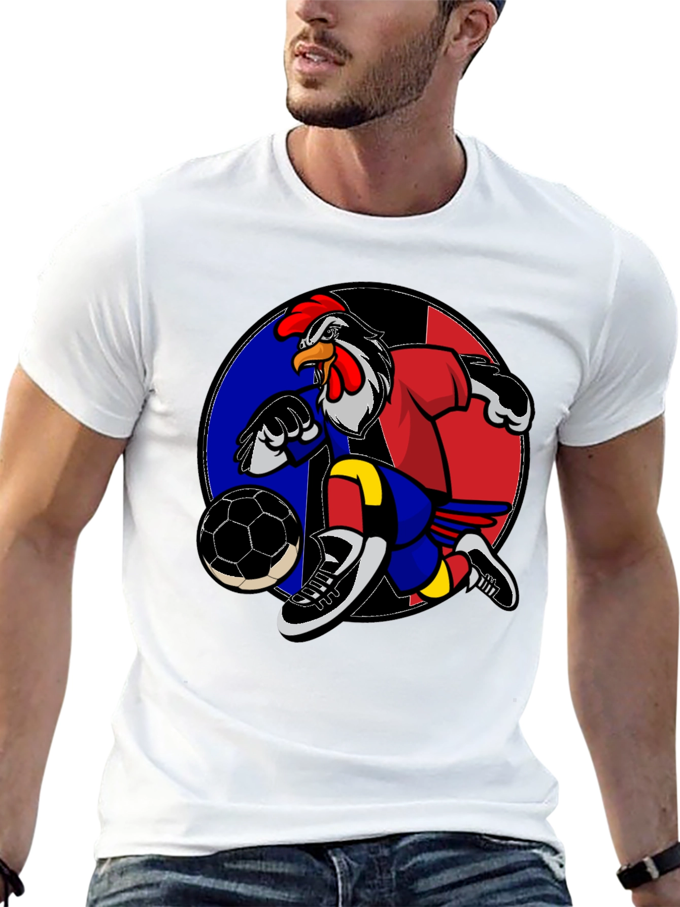 Rooster Soccer T-Shirt: Black Graphic Tee