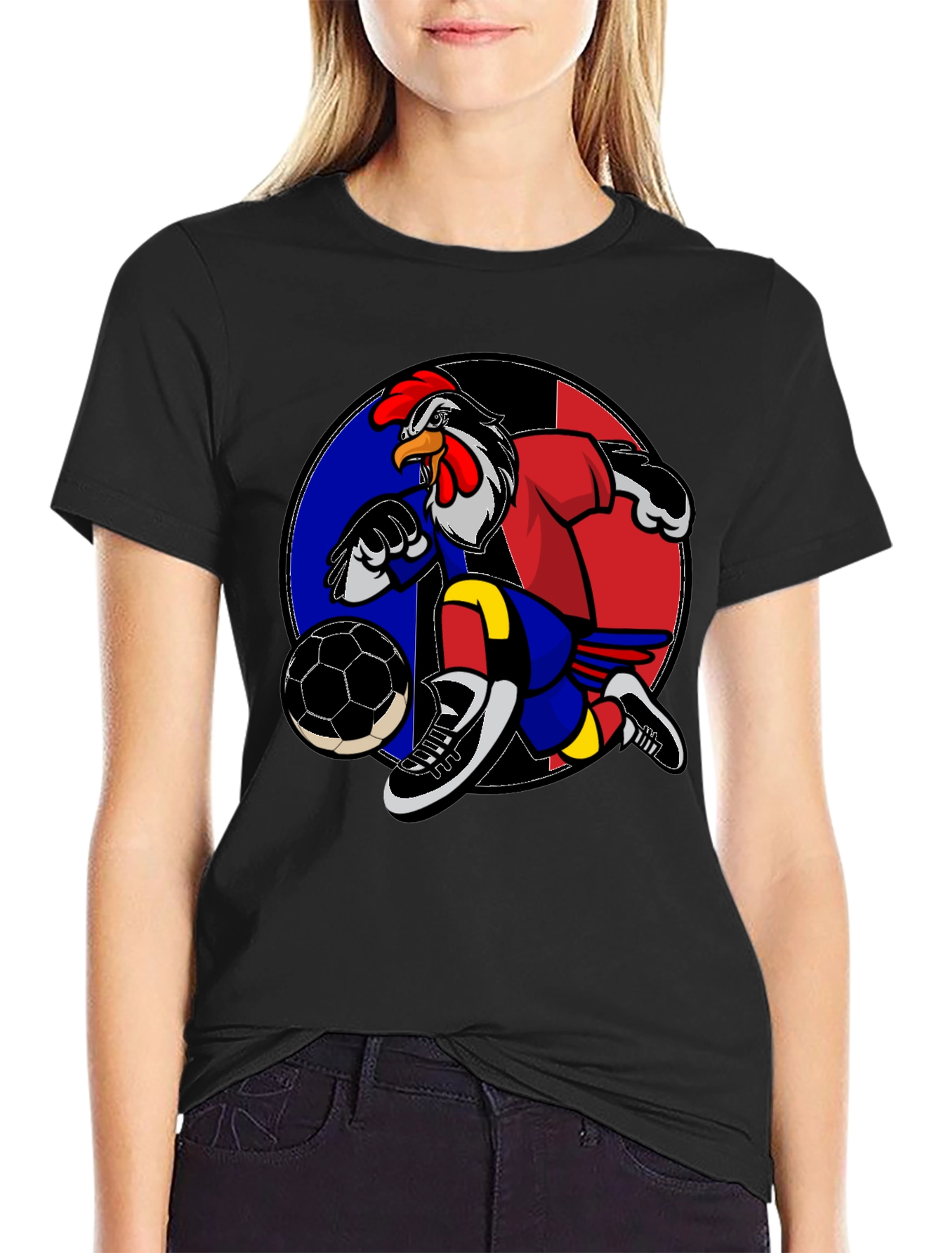 Rooster Soccer T-Shirt: Black Graphic Tee