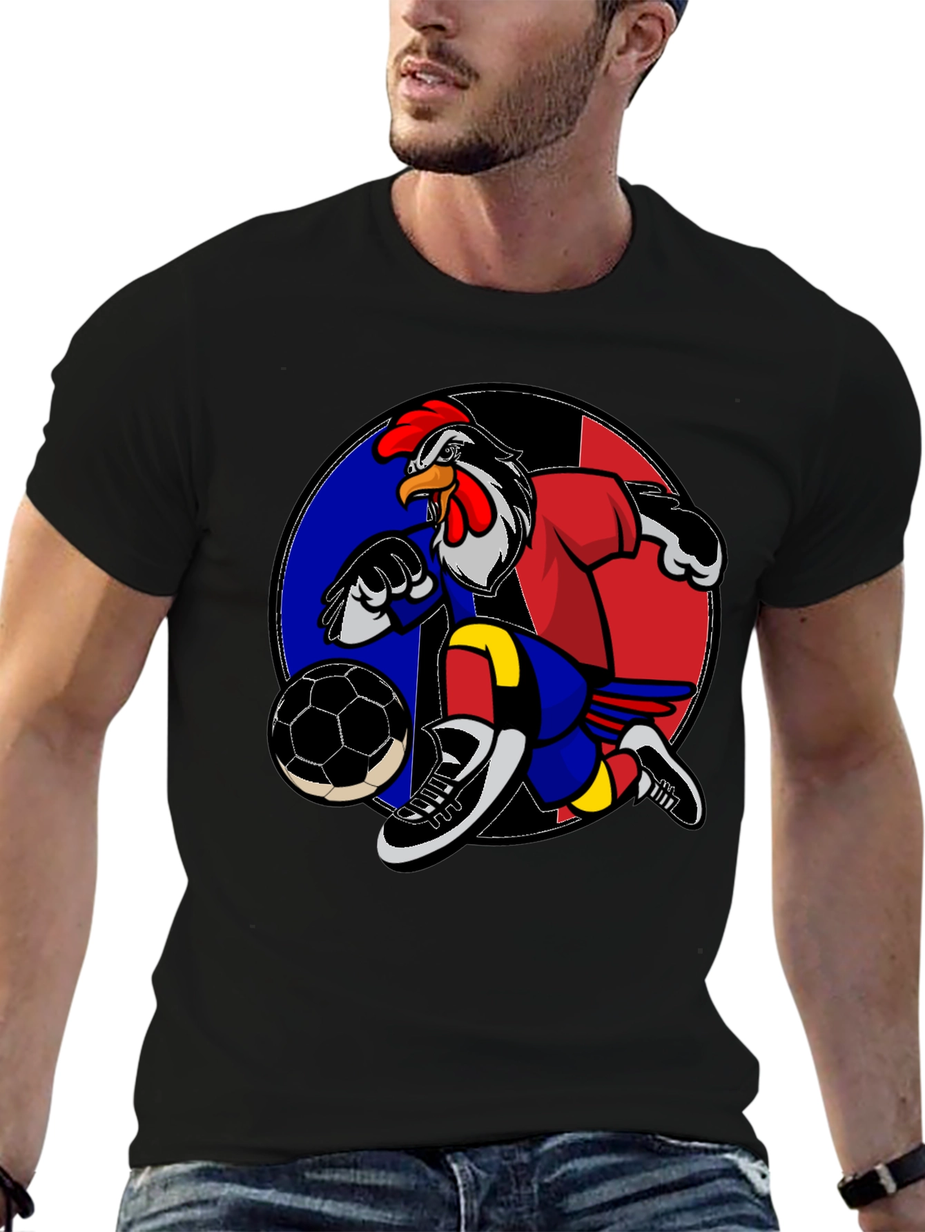 Rooster Soccer T-Shirt: Black Graphic Tee