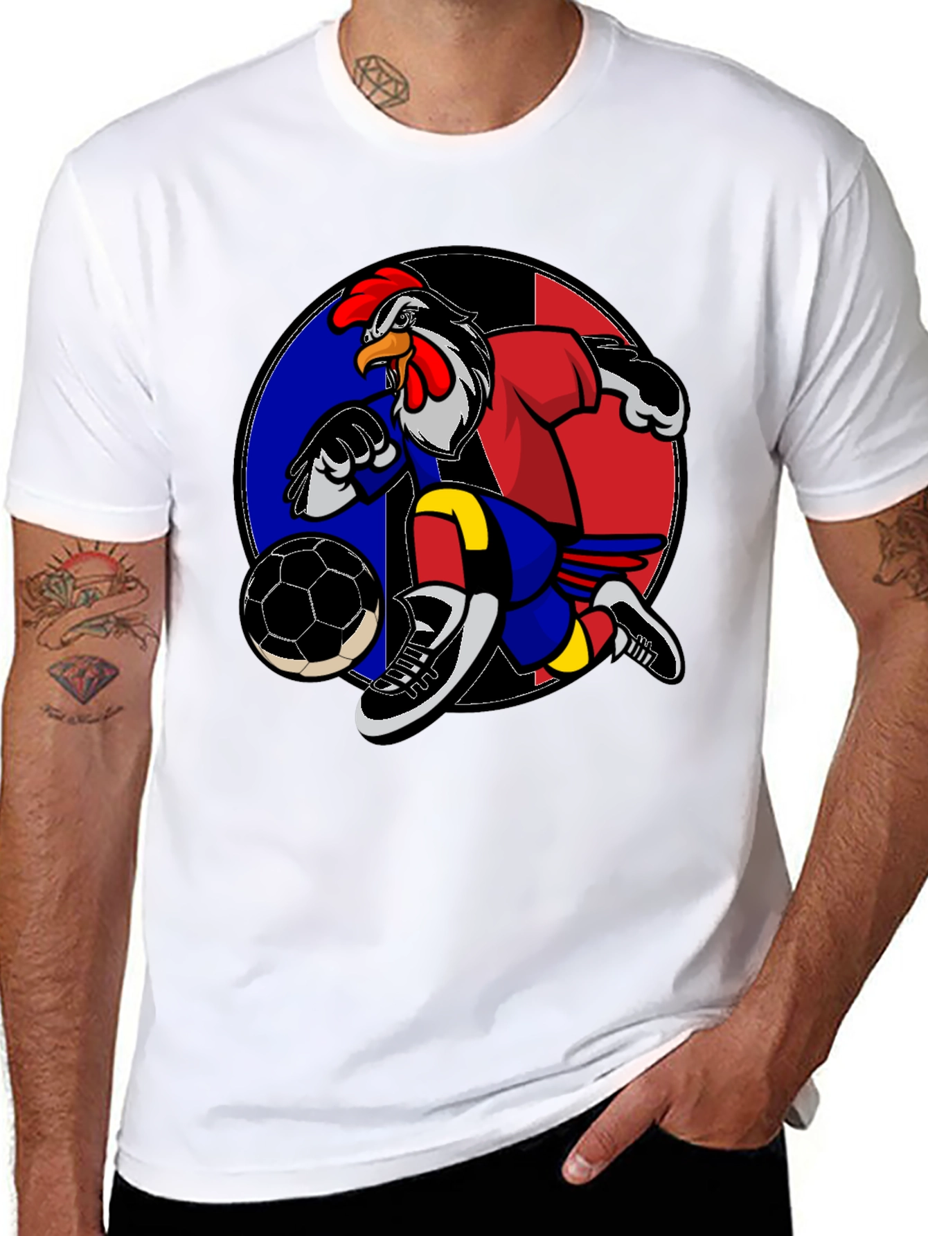 Rooster Soccer T-Shirt: Black Graphic Tee