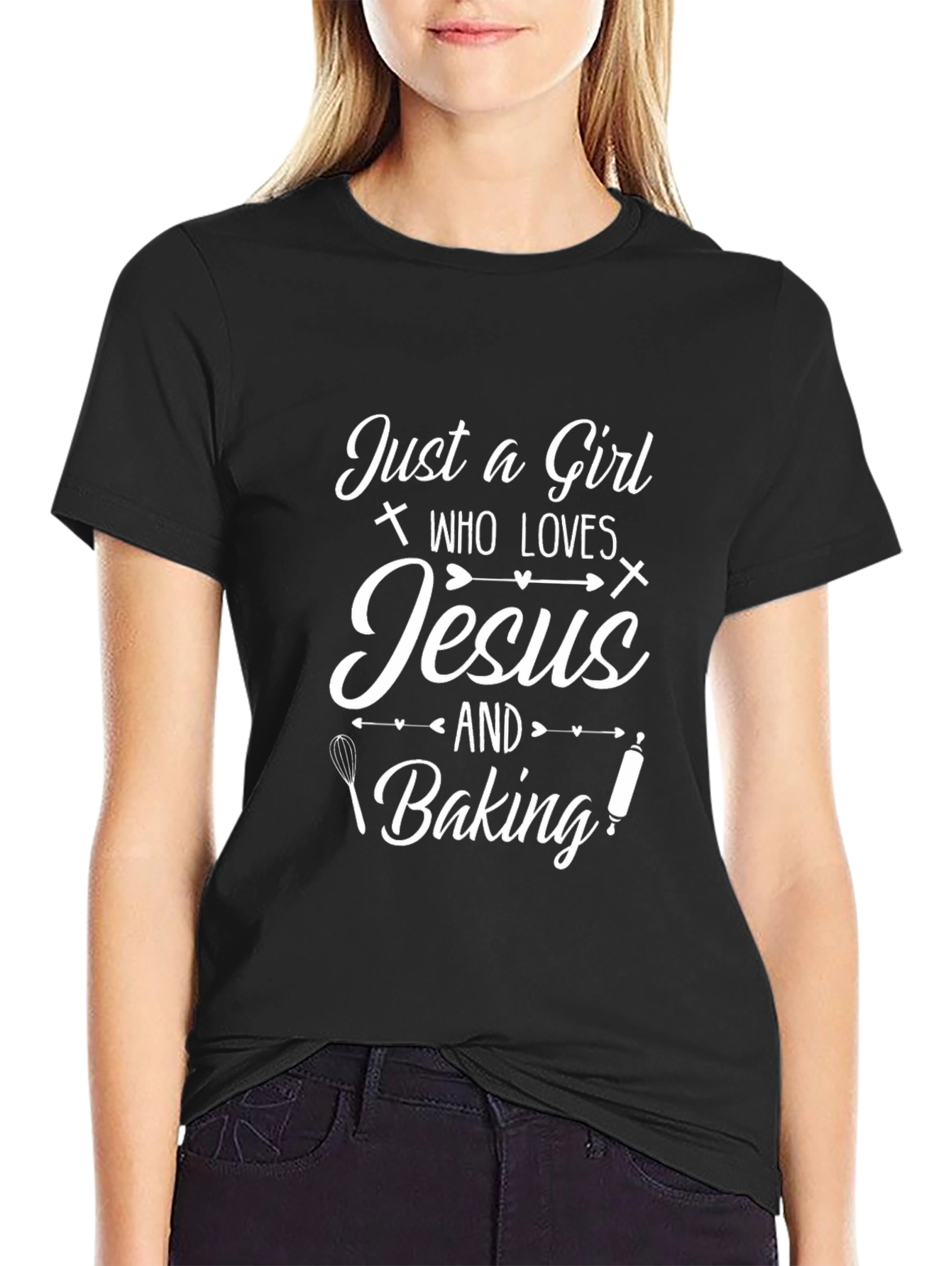 Jesus & Baking Girls Graphic T-Shirt - Black