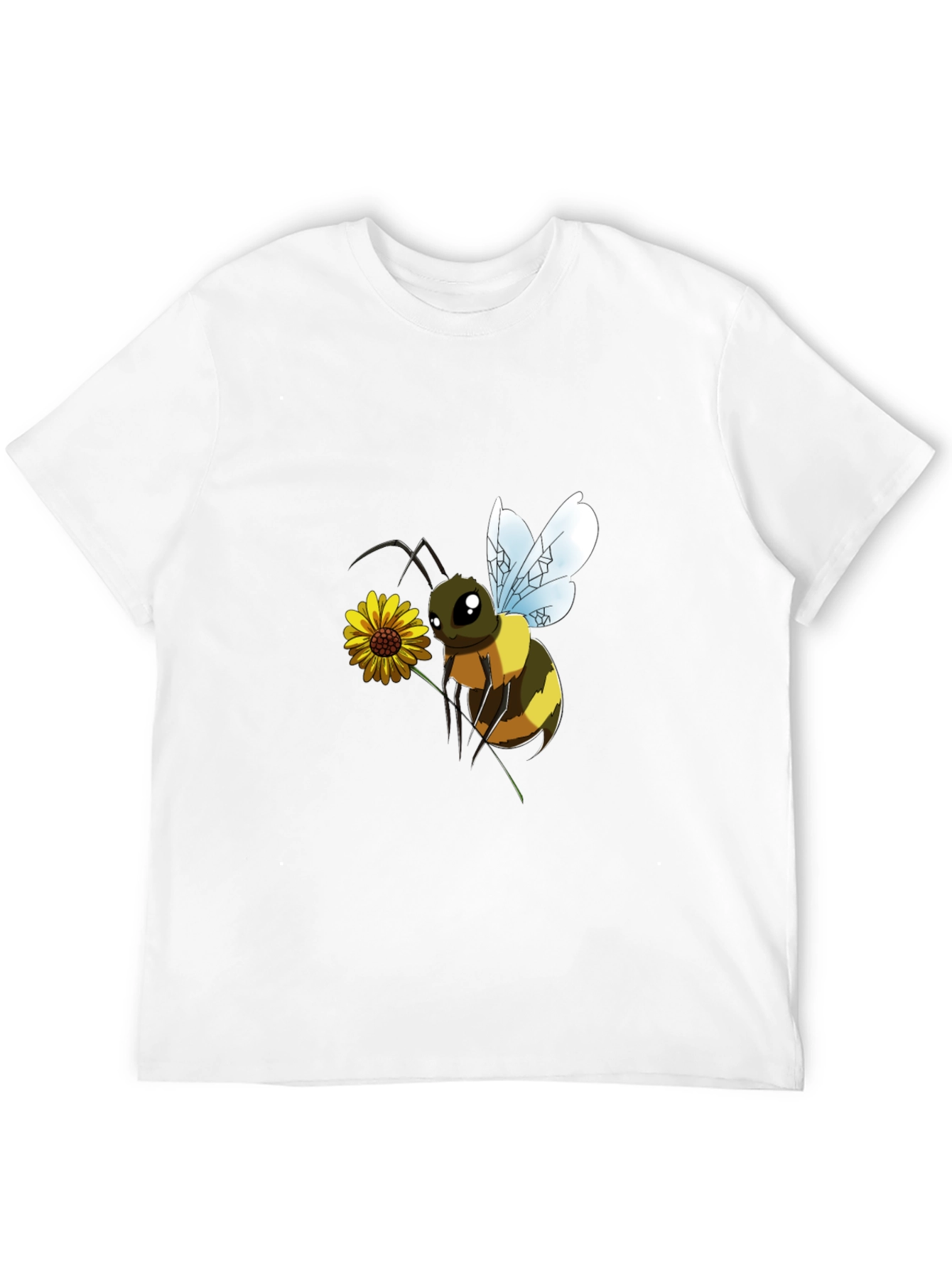 Cartoon Bee & Flower Black T-Shirt