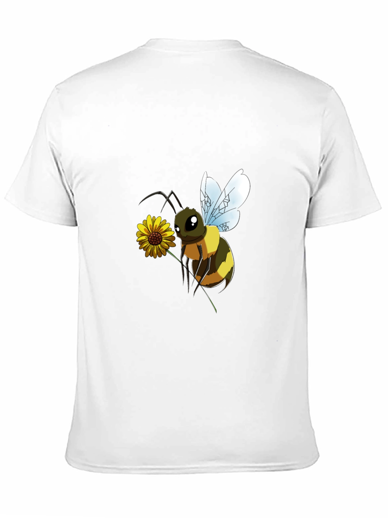 Cartoon Bee & Flower Black T-Shirt