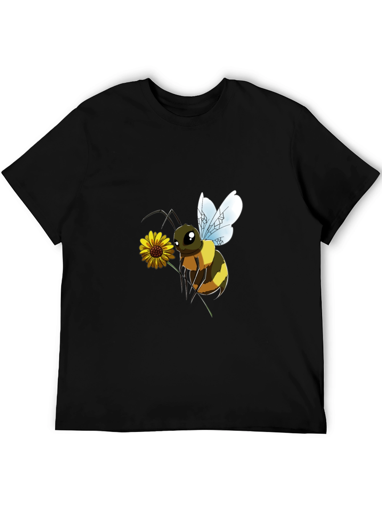 Cartoon Bee & Flower Black T-Shirt