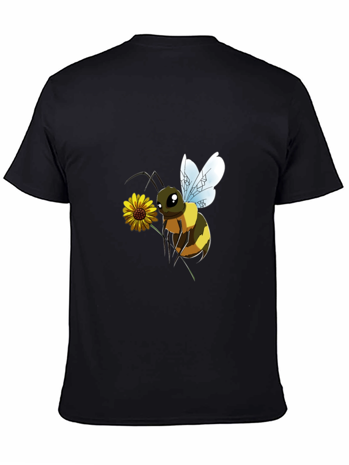 Cartoon Bee & Flower Black T-Shirt