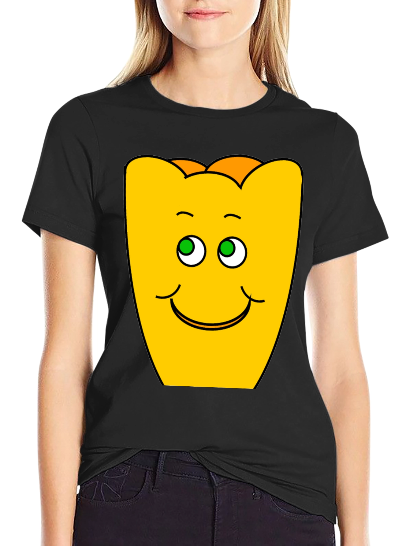 Funny Smiling Yellow Character Black T-Shirt