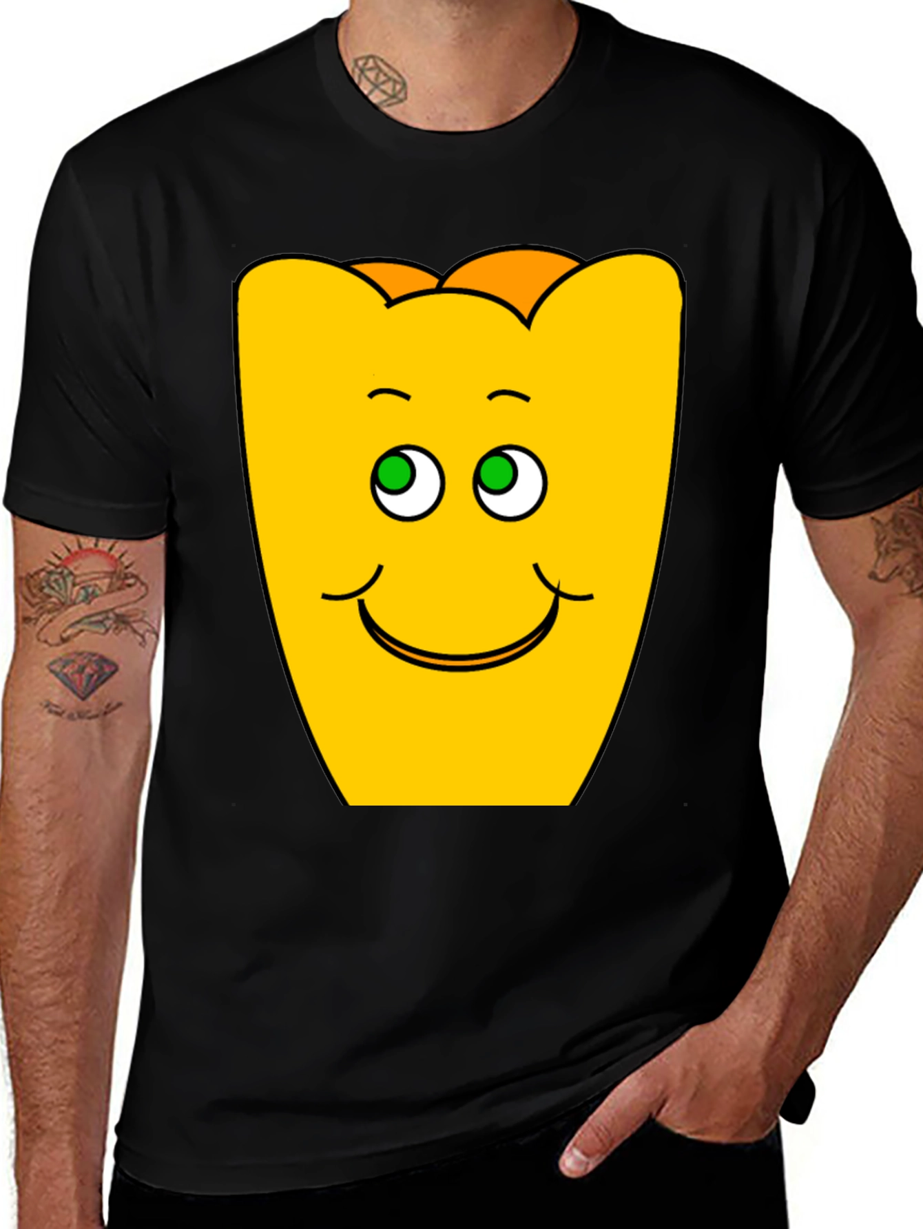 Funny Smiling Yellow Character Black T-Shirt