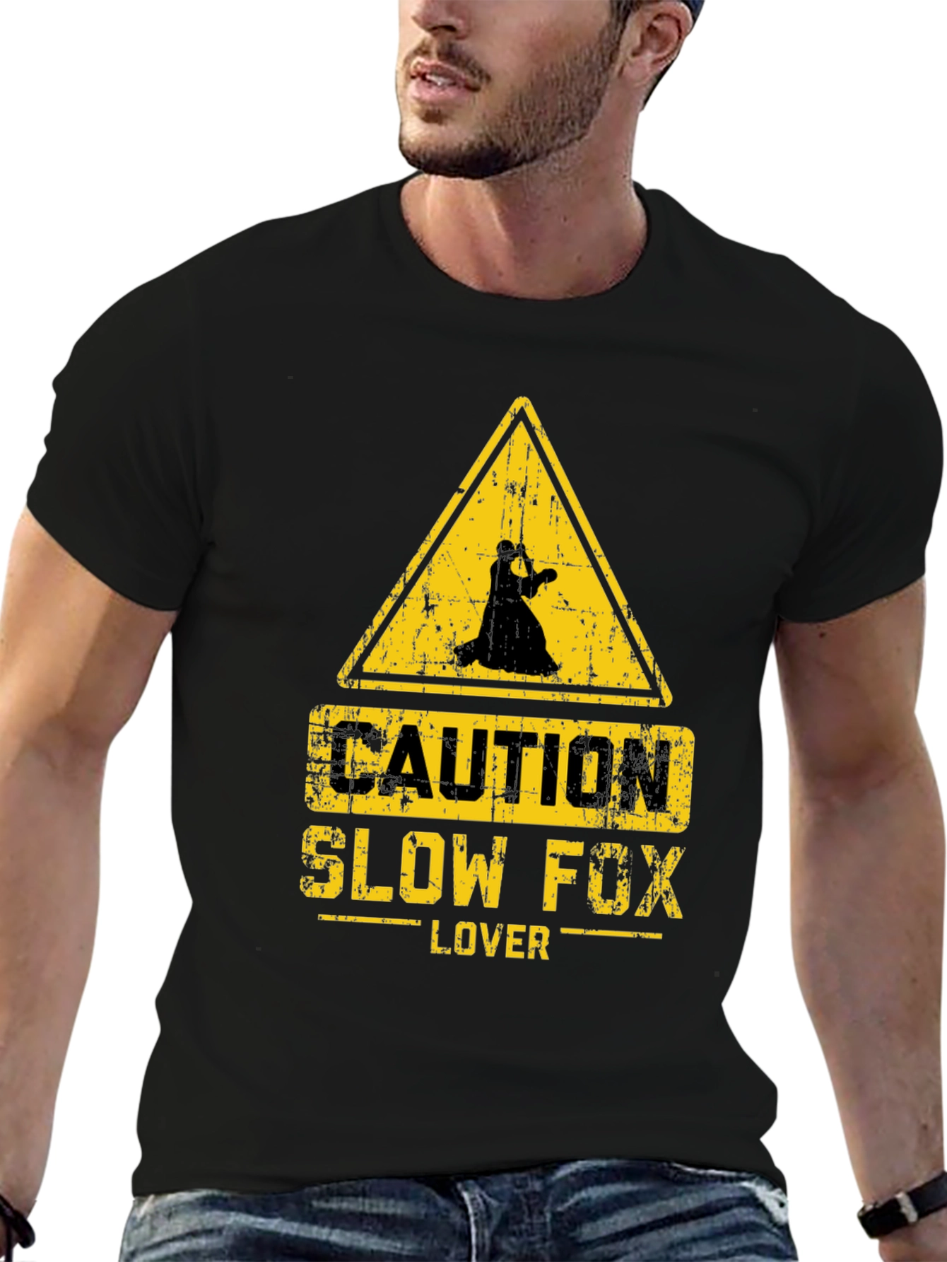 Caution Slow Fox Lover Black T-Shirt