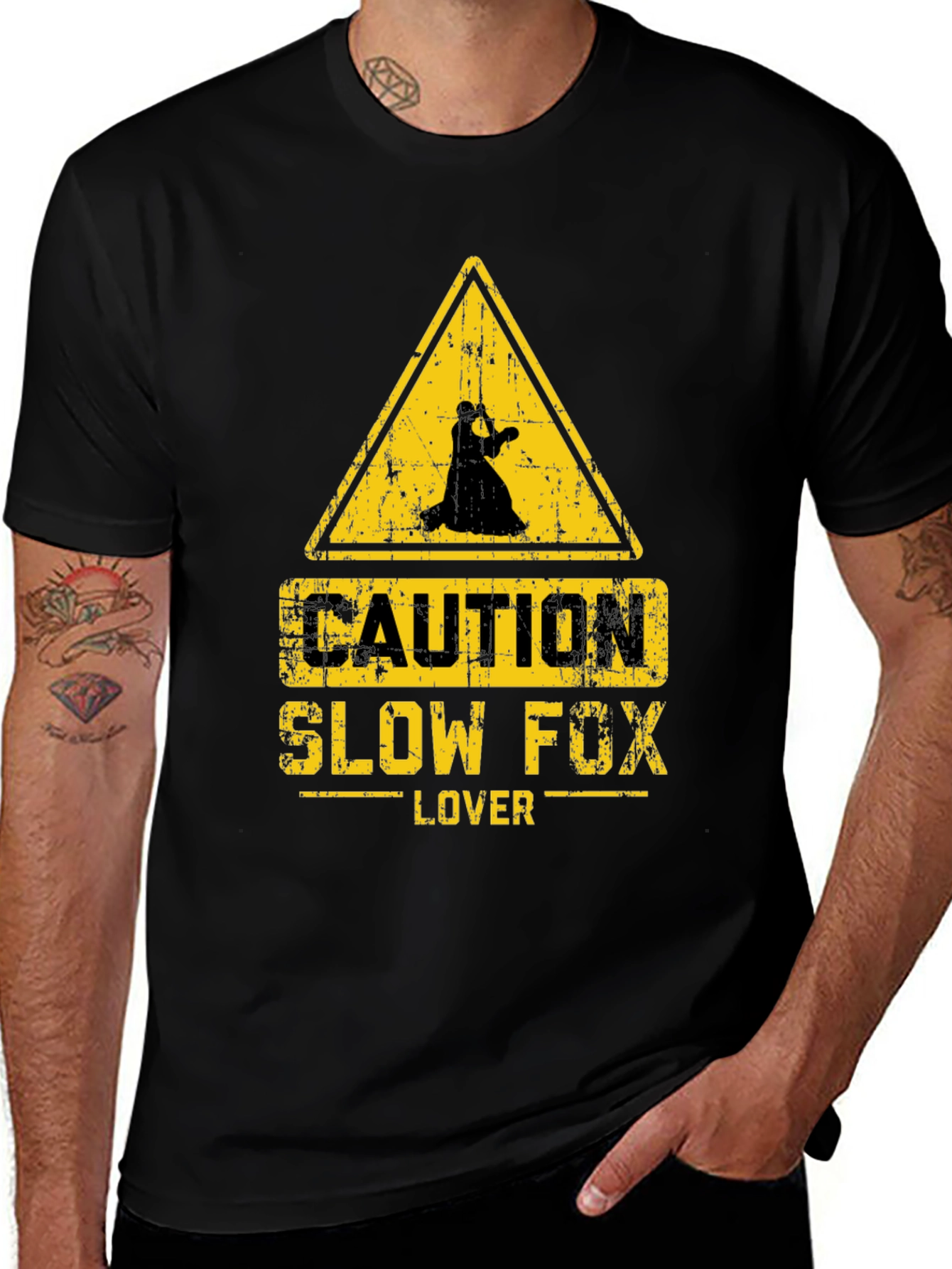 Caution Slow Fox Lover Black T-Shirt