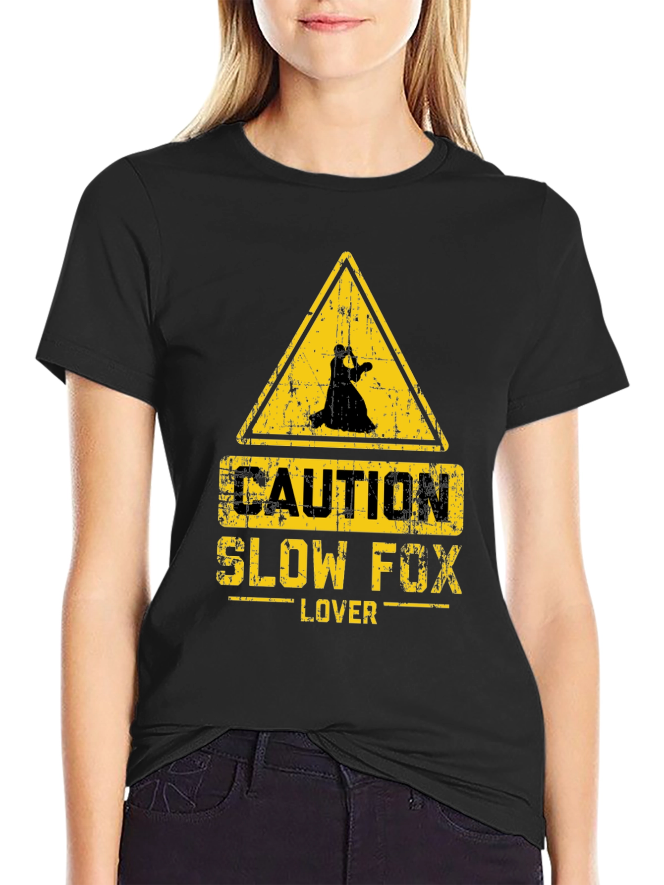 Caution Slow Fox Lover Black T-Shirt