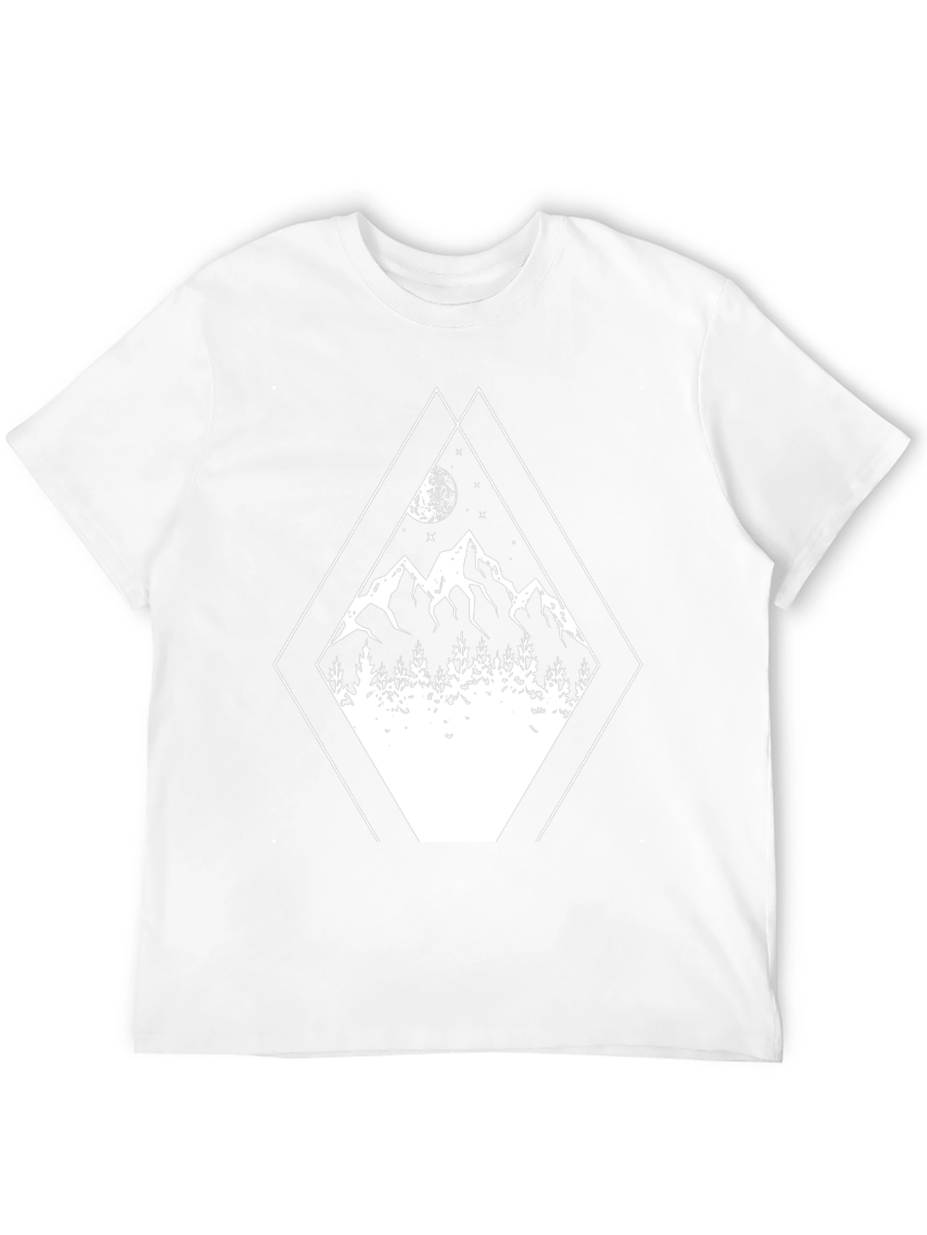 Geometric Mountain Scene Graphic Tee - Black Cotton Blend
