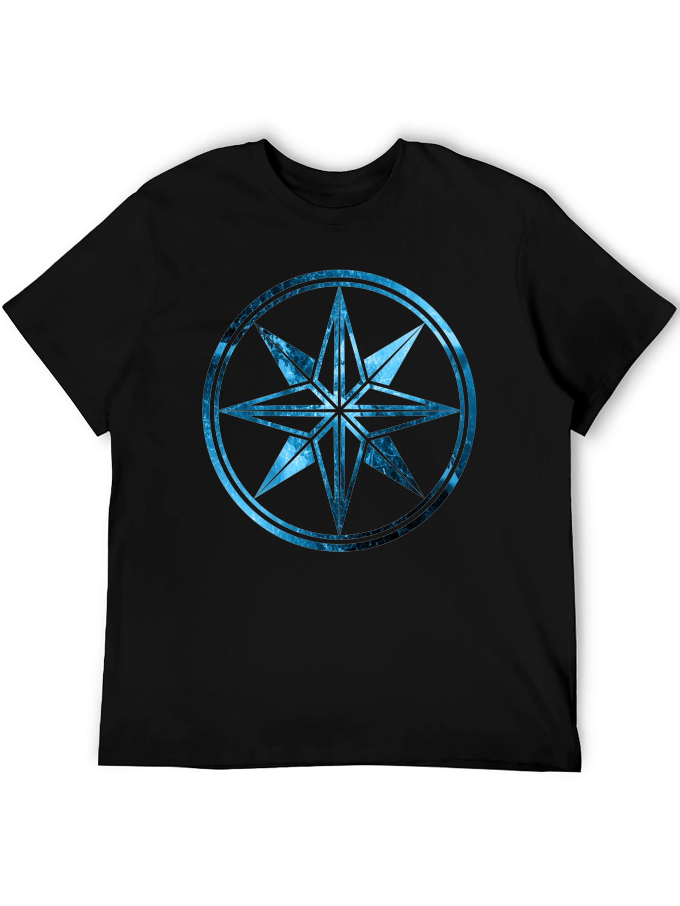 Black T-Shirt with Blue Compass Design