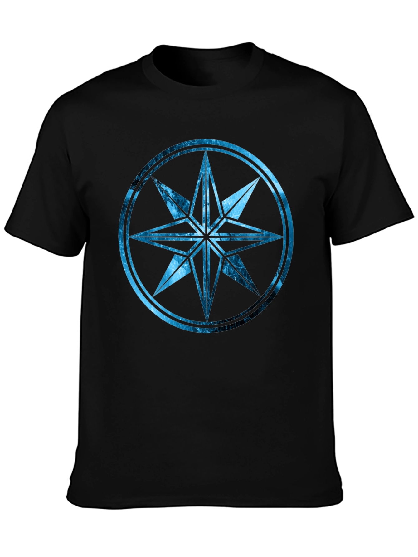 Black T-Shirt with Blue Compass Design