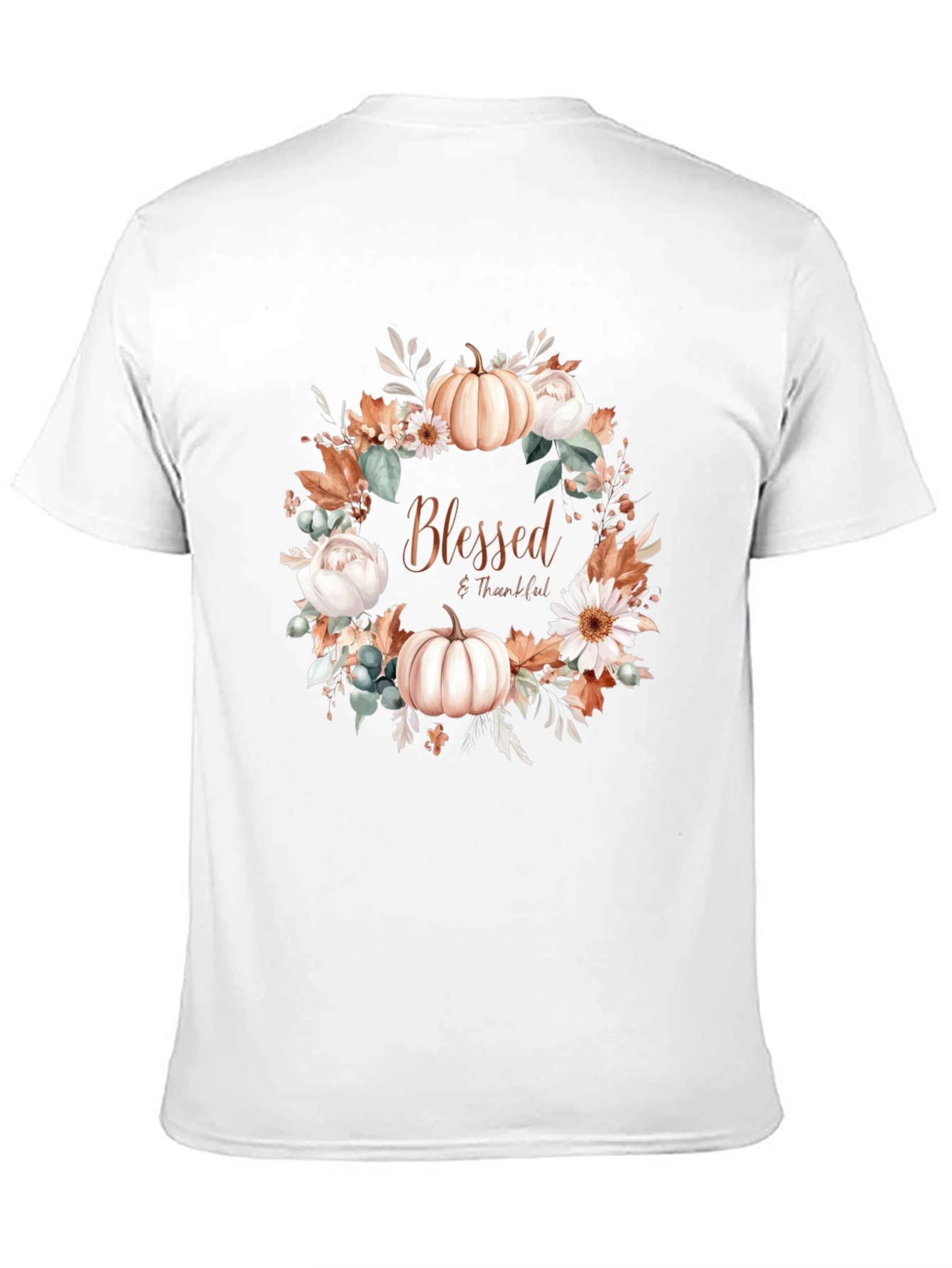 Blessed & Thankful Pumpkin Floral Wreath T-Shirt