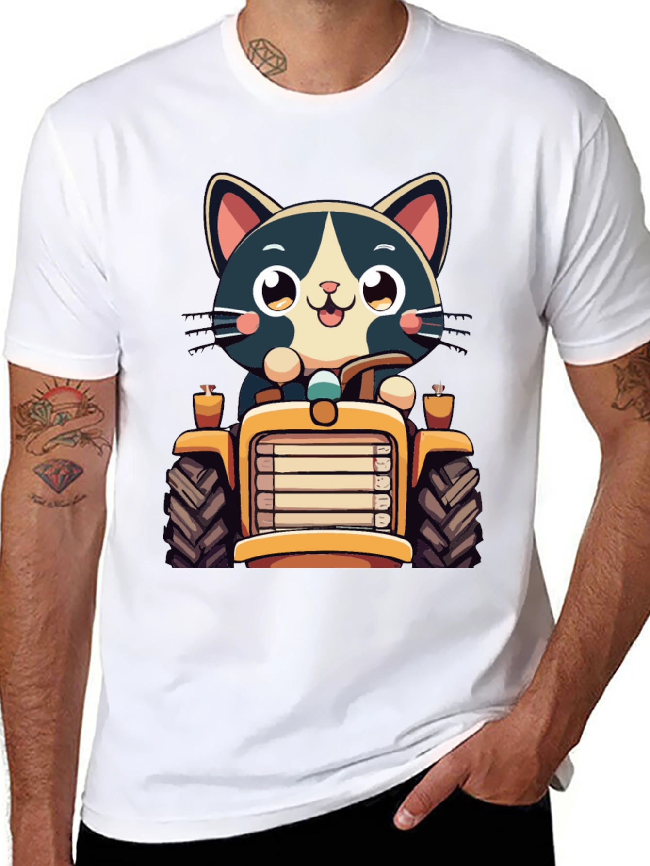 Cat Driving Tractor T-Shirt