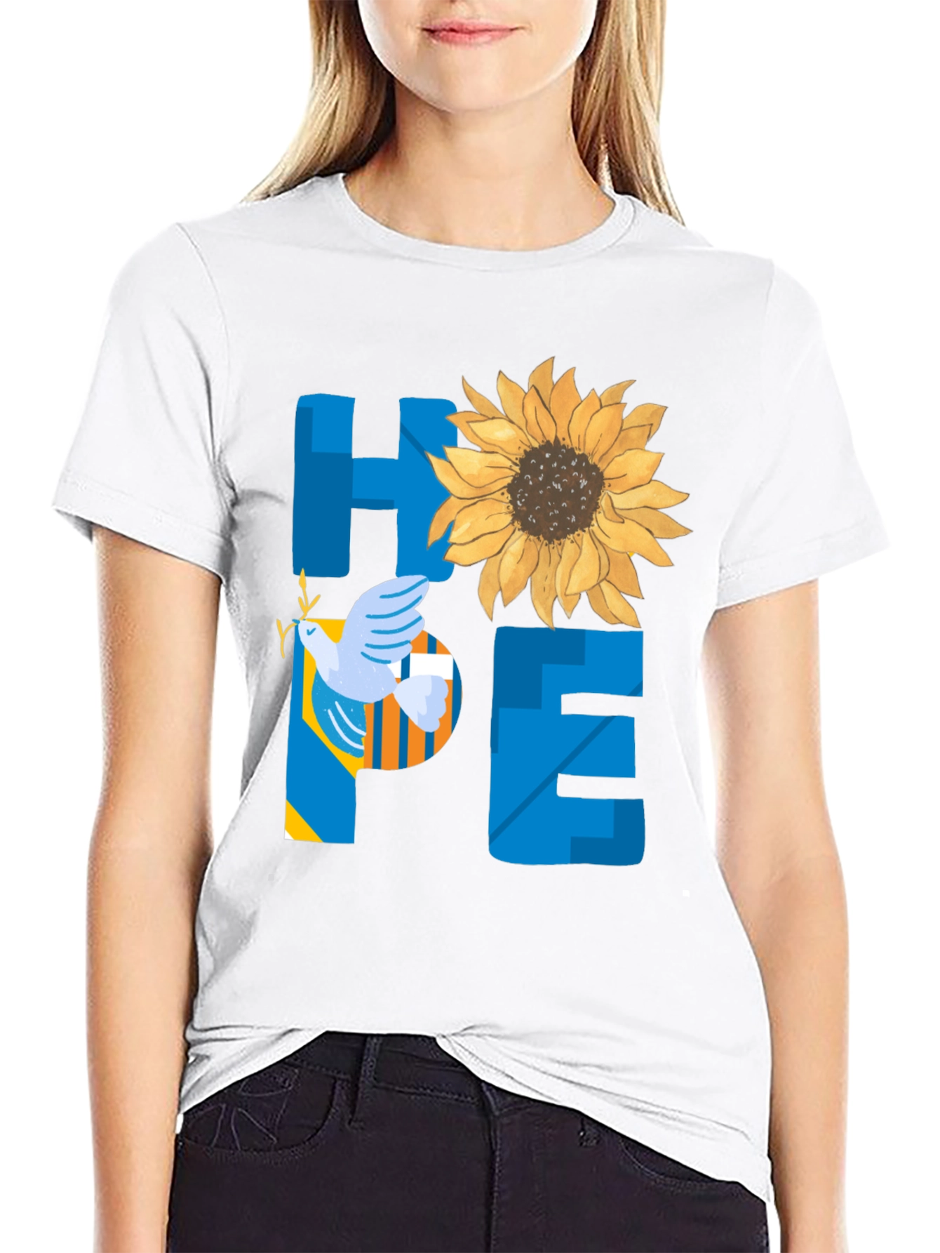 Hope Ukraine T-Shirt Sunflower Peace Dove