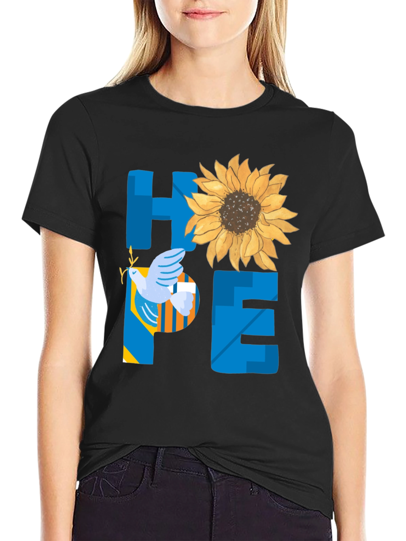 Hope Ukraine T-Shirt Sunflower Peace Dove