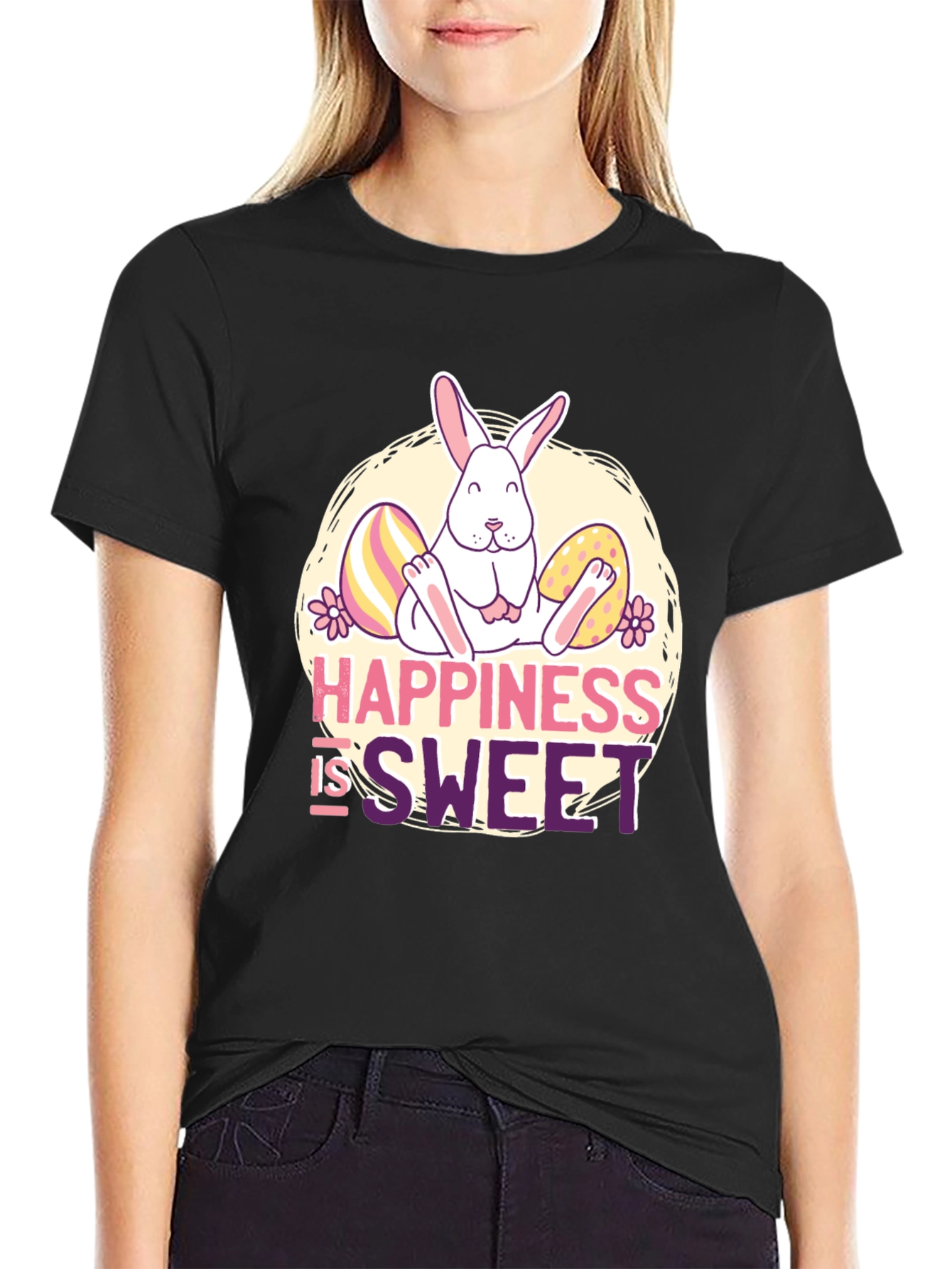 Happiness is Sweet Easter Bunny Graphic Tee
