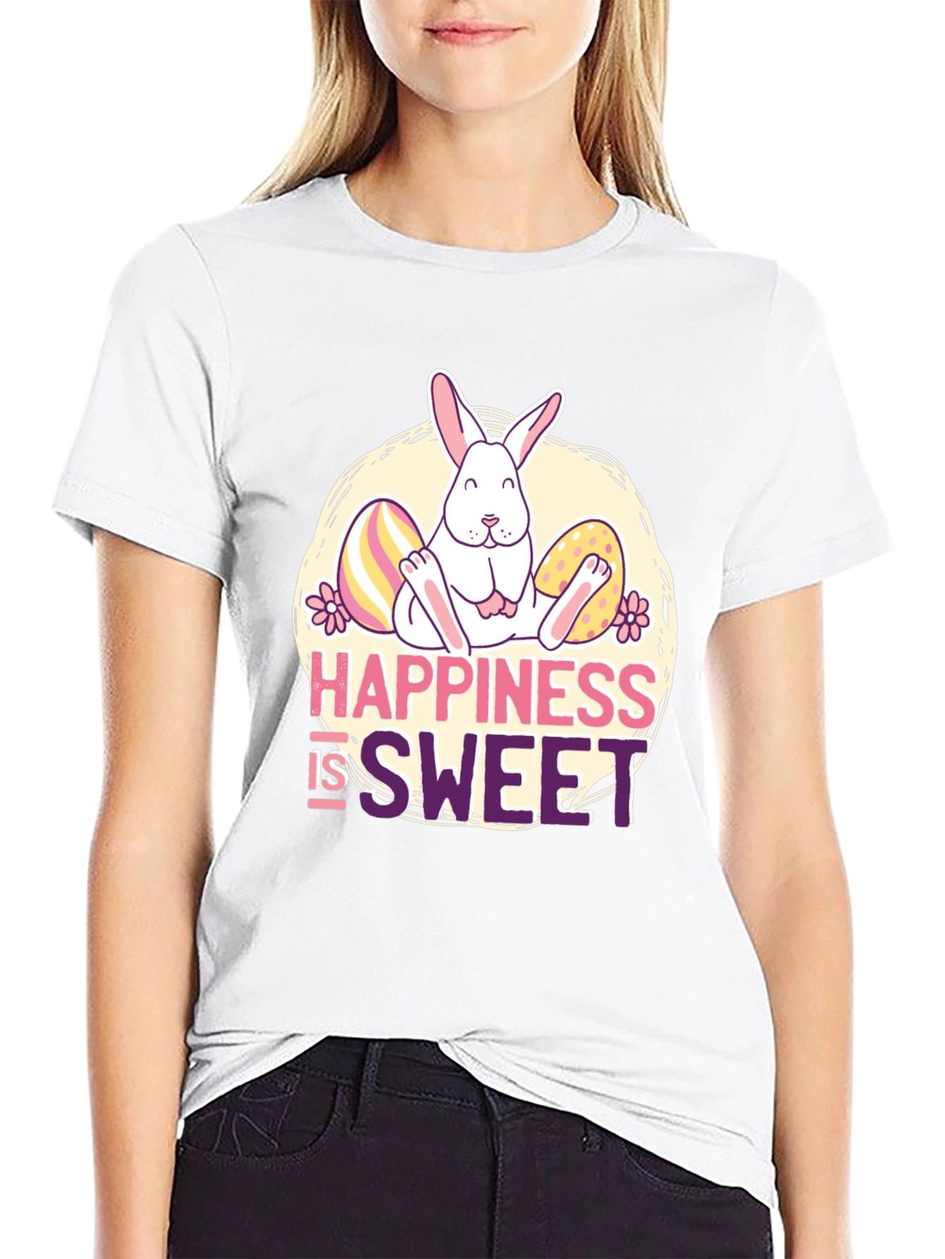 Happiness is Sweet Easter Bunny Graphic Tee
