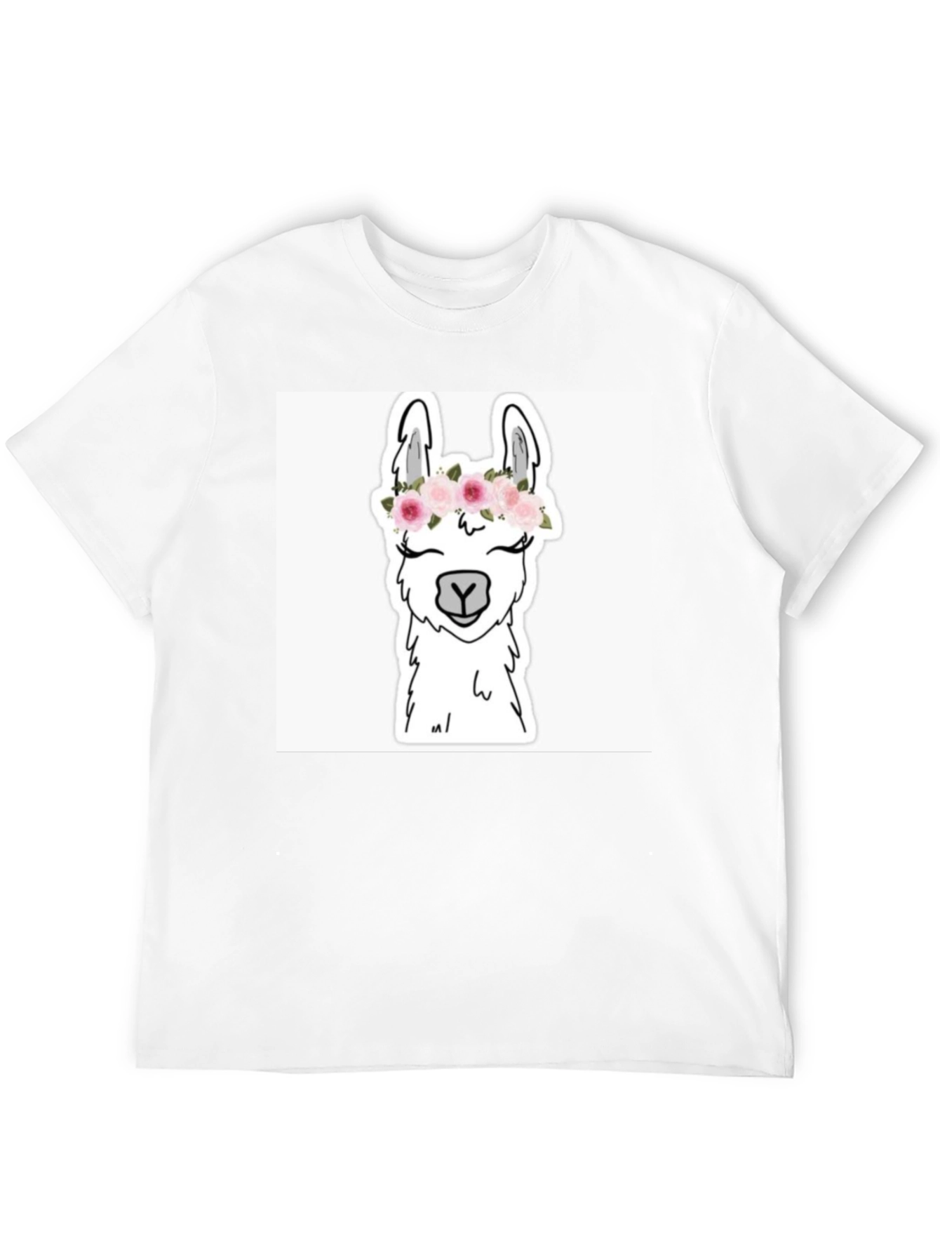 Llama with Flowers Black T-Shirt