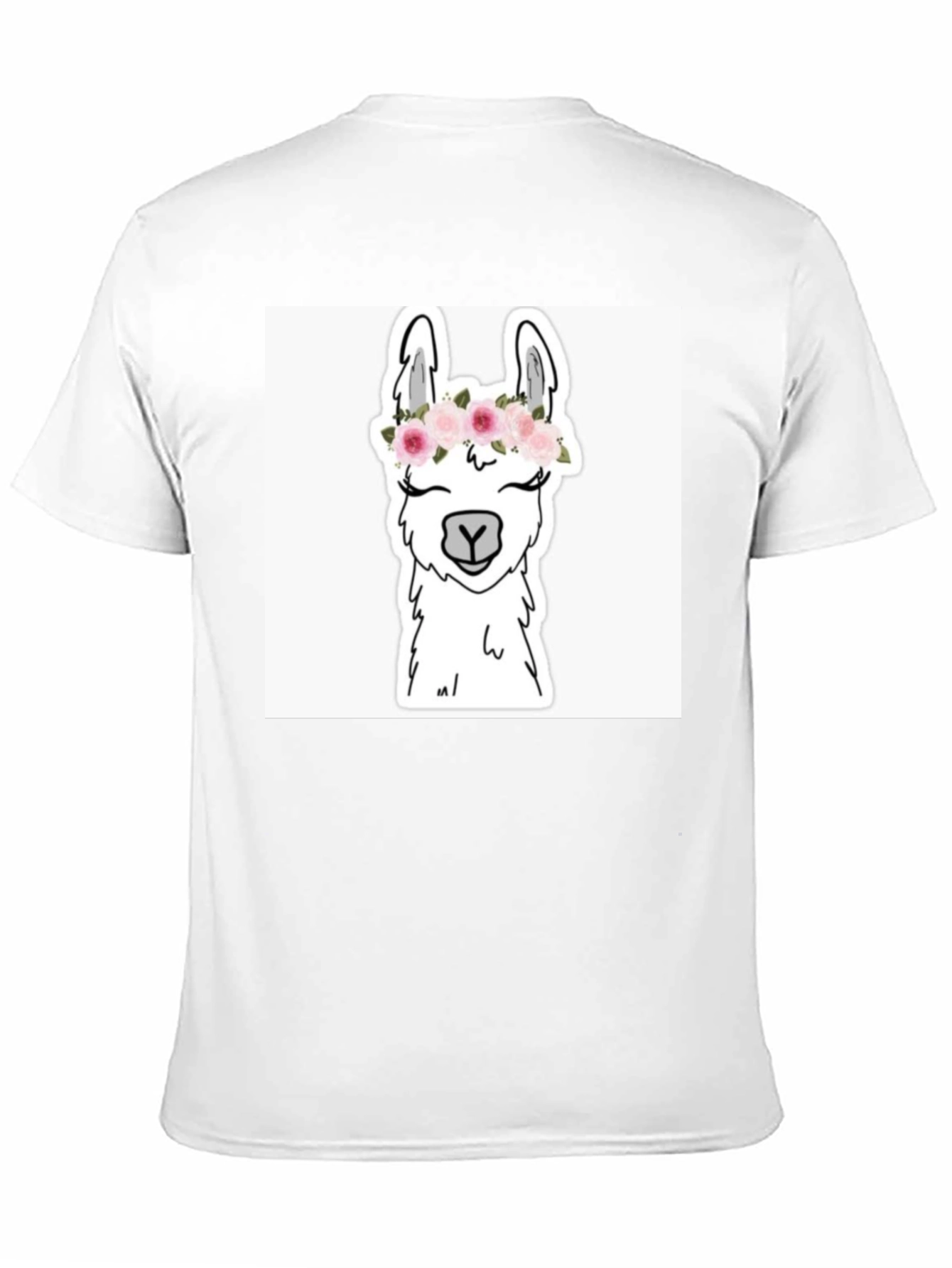 Llama with Flowers Black T-Shirt