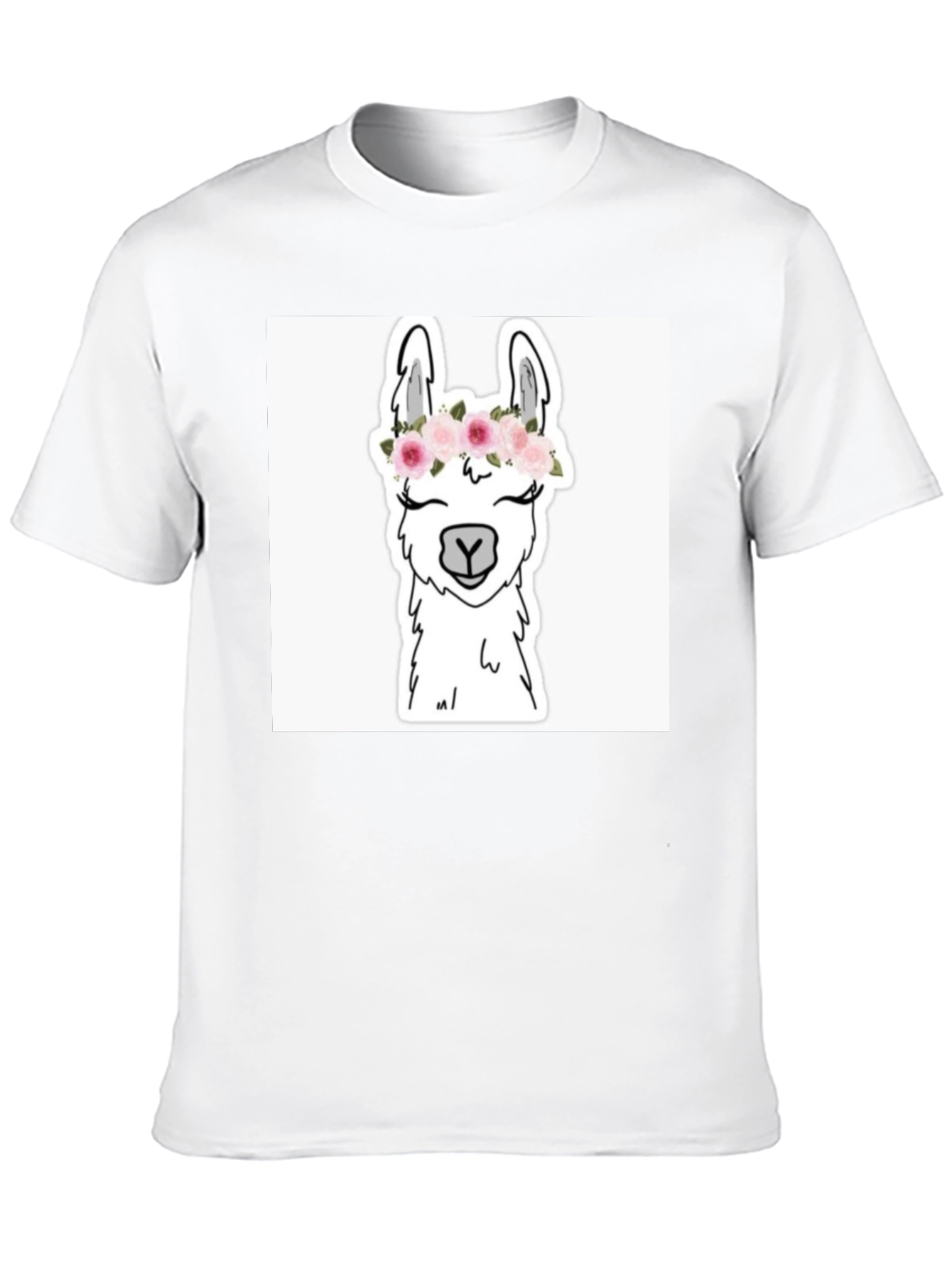 Llama with Flowers Black T-Shirt