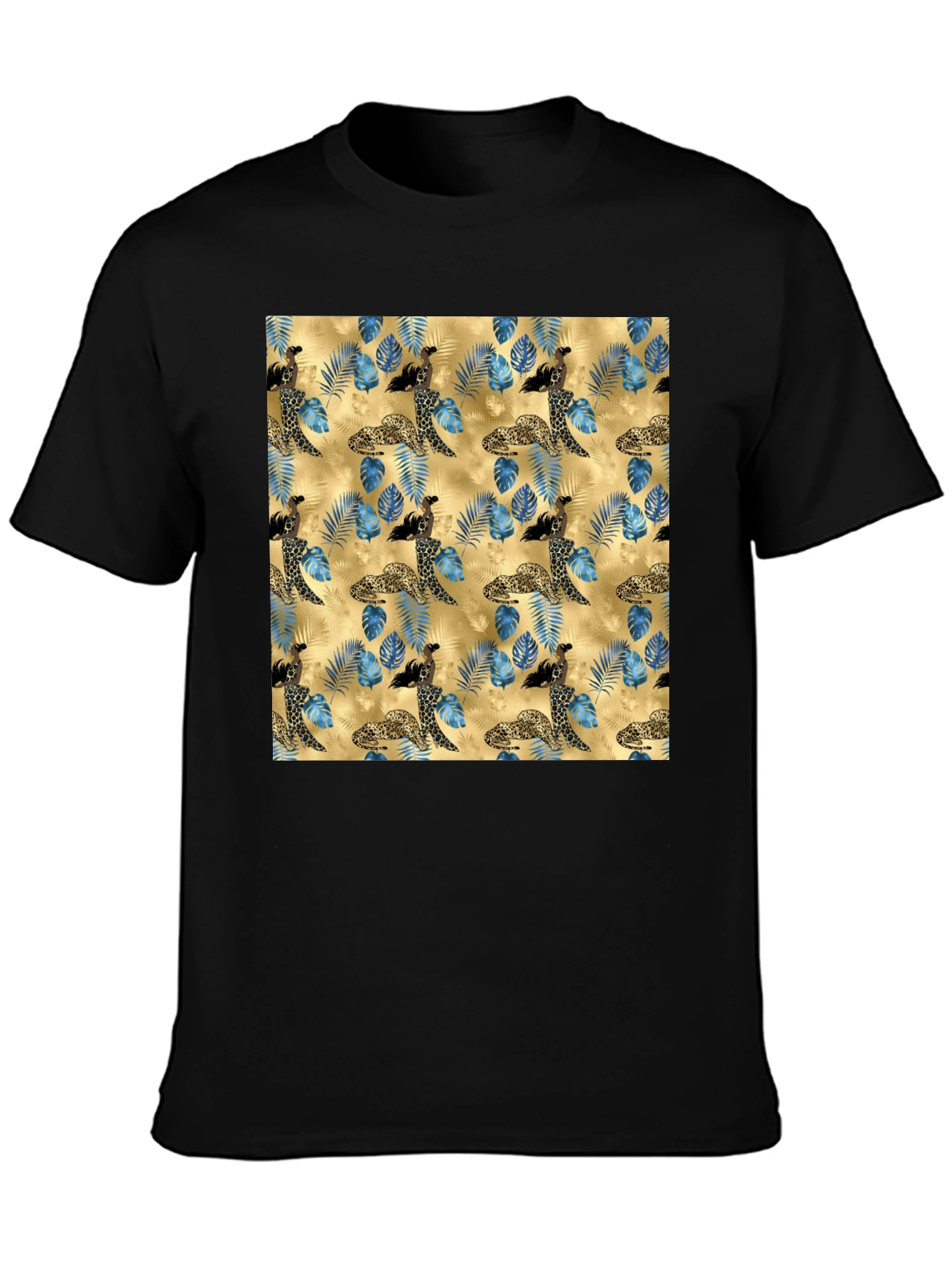Exotic Leopard & Floral Print Mens T-Shirt