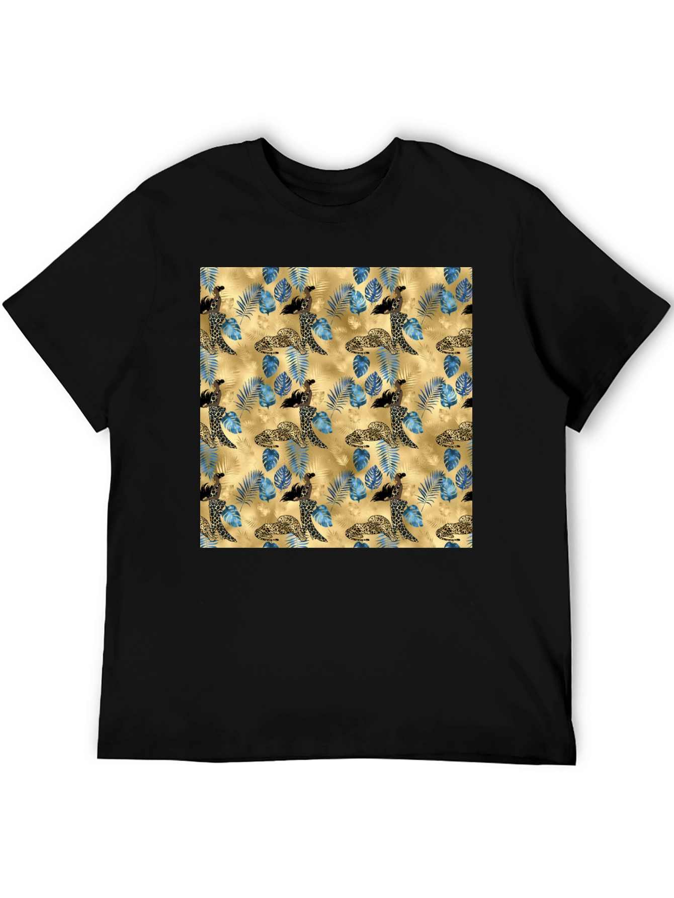Exotic Leopard & Floral Print Mens T-Shirt