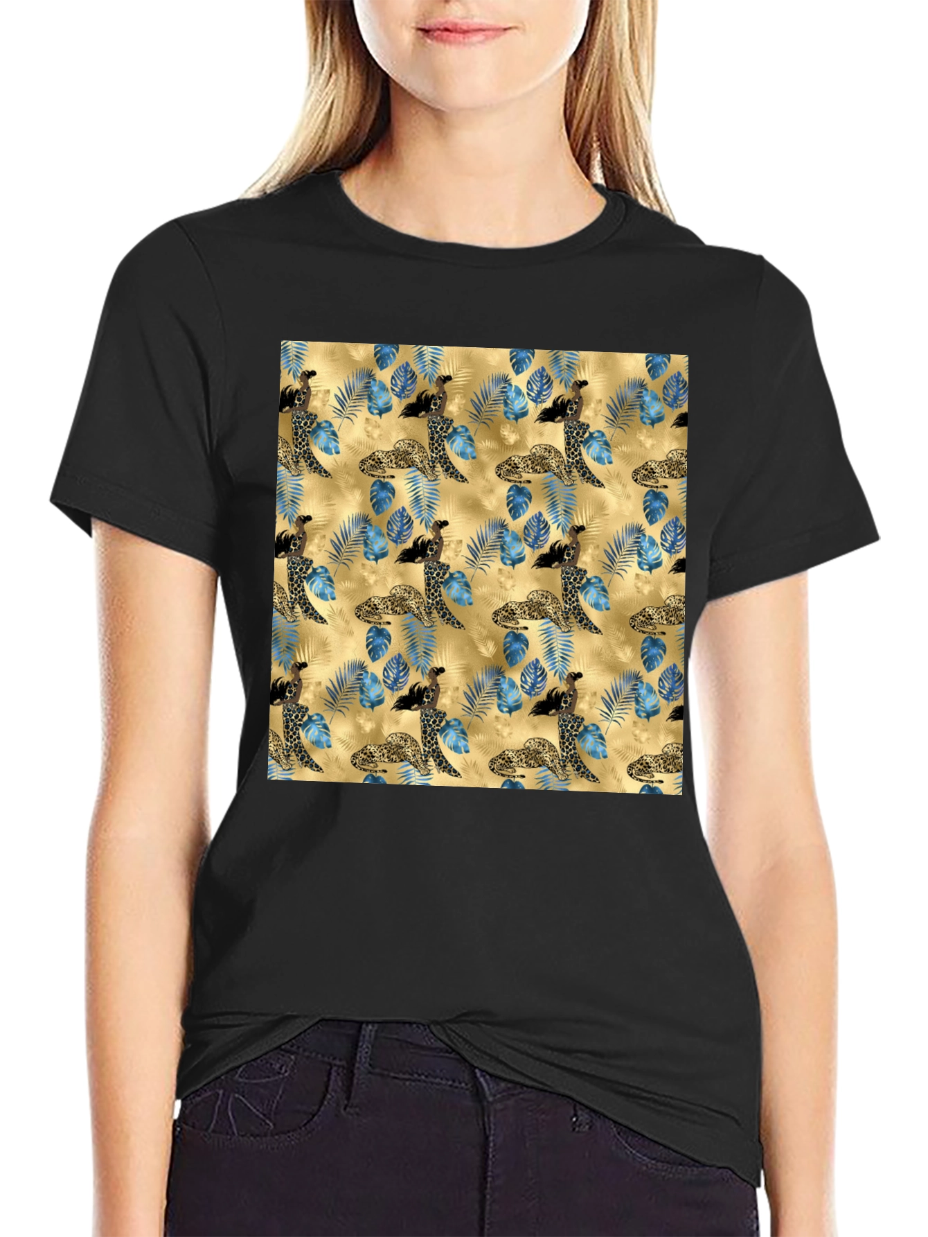 Exotic Leopard & Floral Print Mens T-Shirt