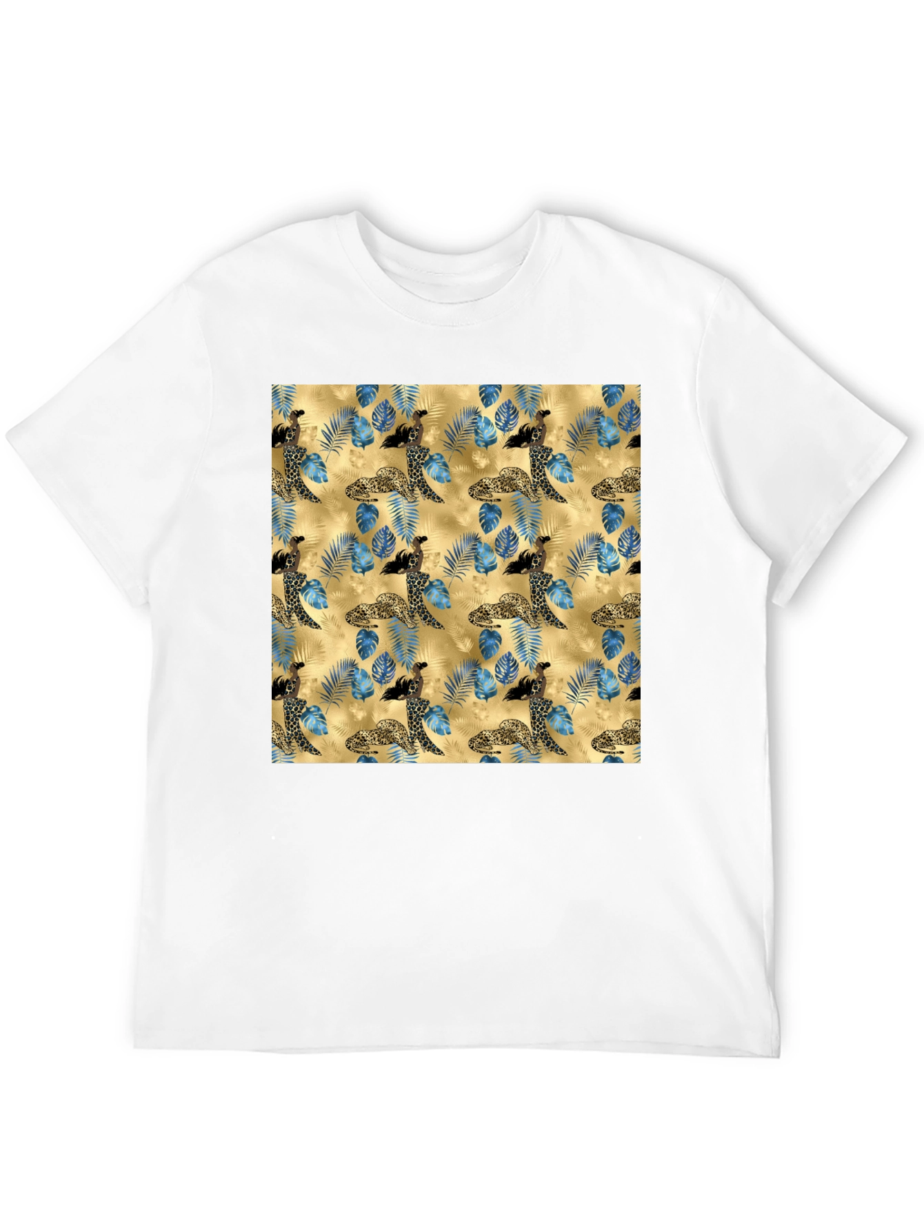 Exotic Leopard & Floral Print Mens T-Shirt