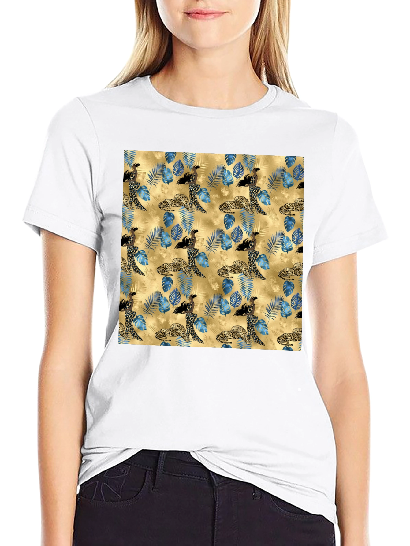 Exotic Leopard & Floral Print Mens T-Shirt