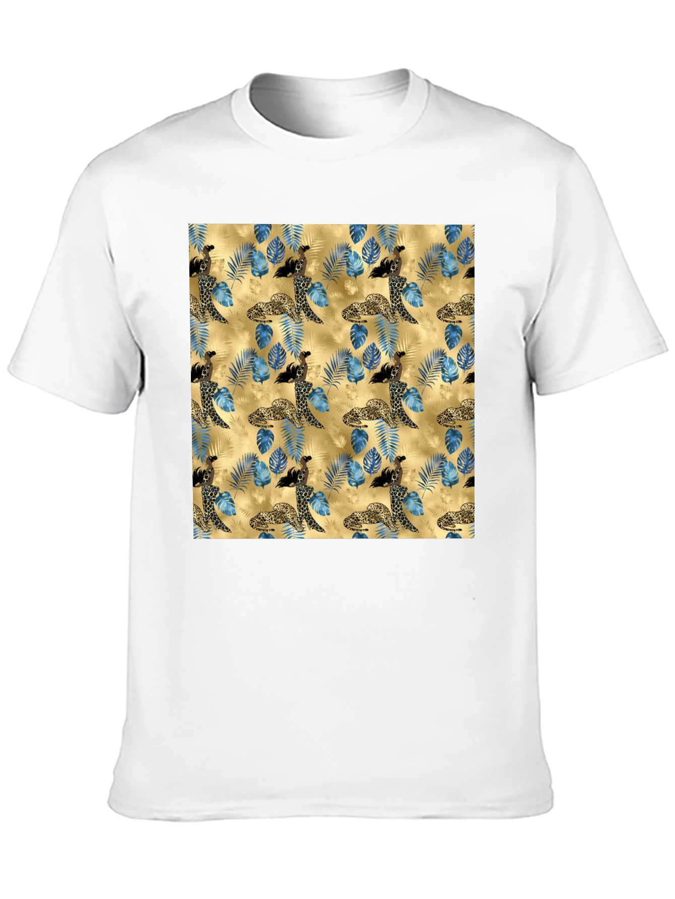 Exotic Leopard & Floral Print Mens T-Shirt