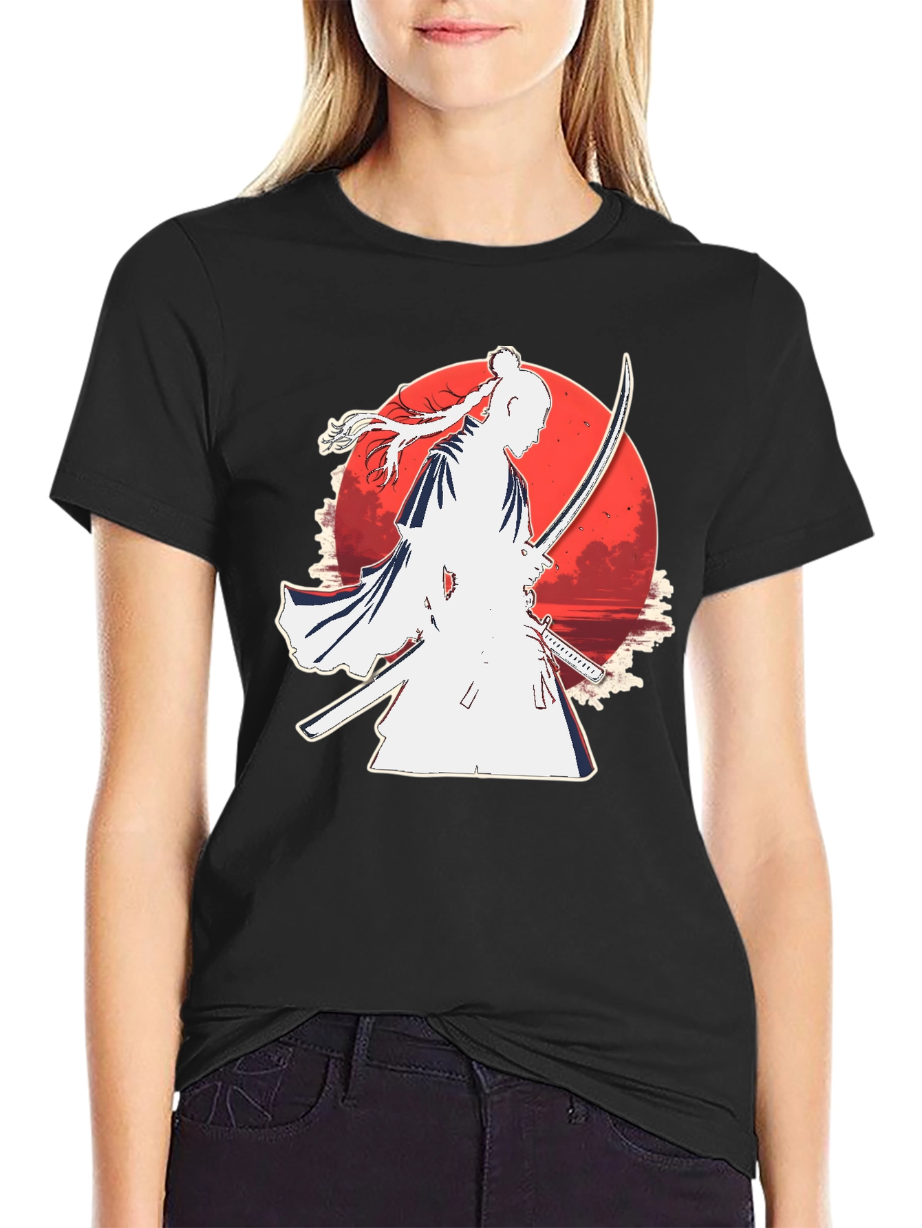 Samurai Moon Graphic Tee - Black