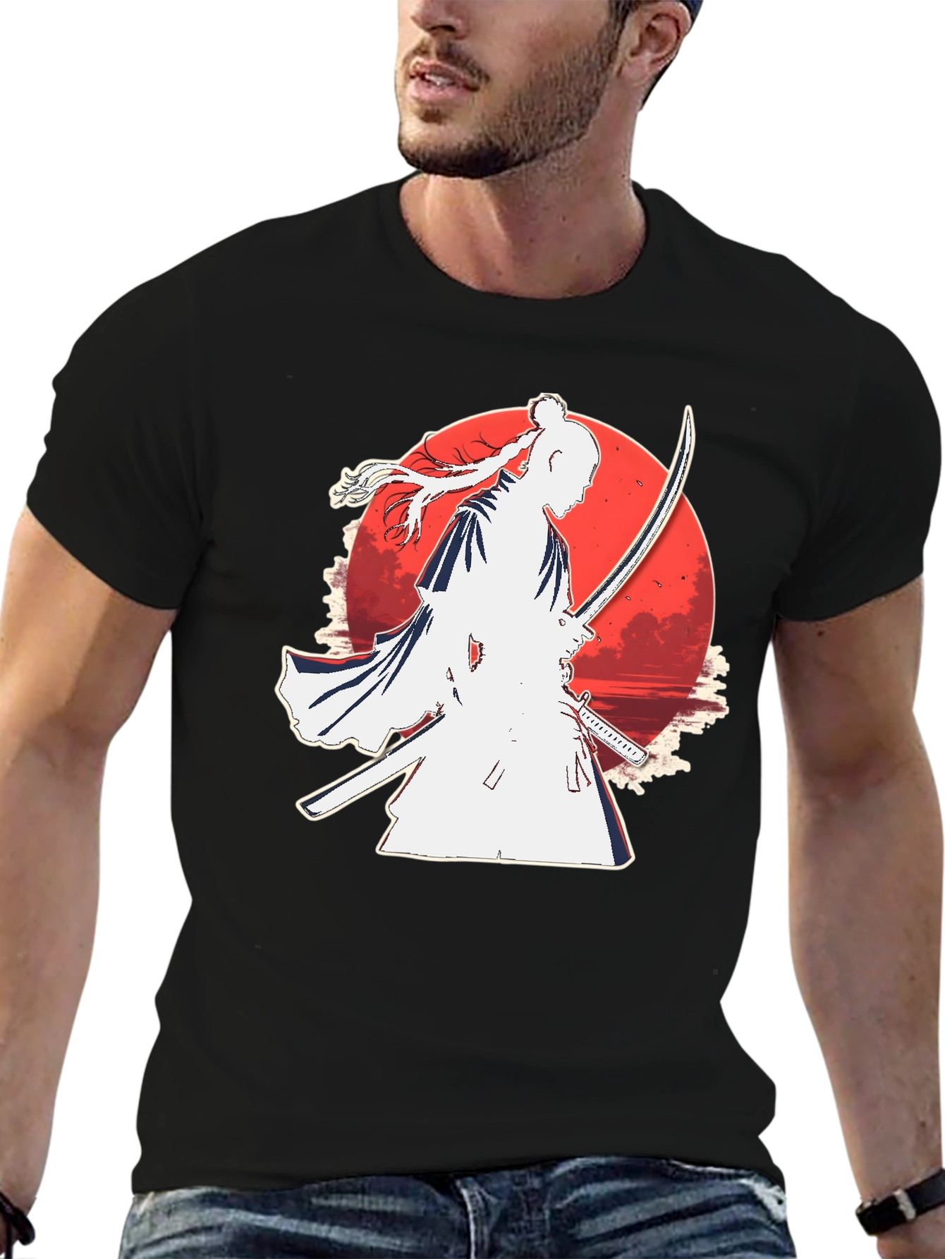 Samurai Moon Graphic Tee - Black
