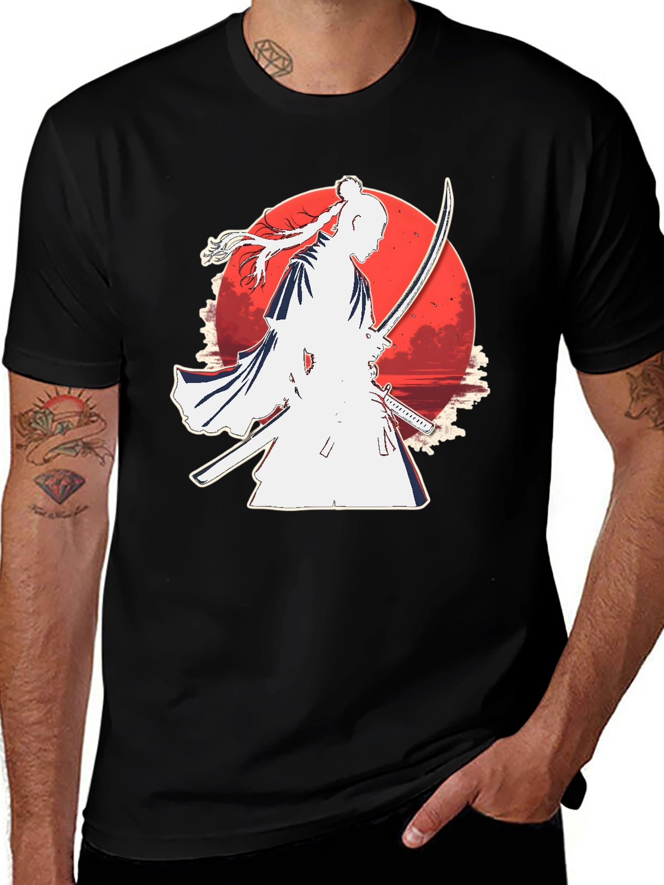 Samurai Moon Graphic Tee - Black