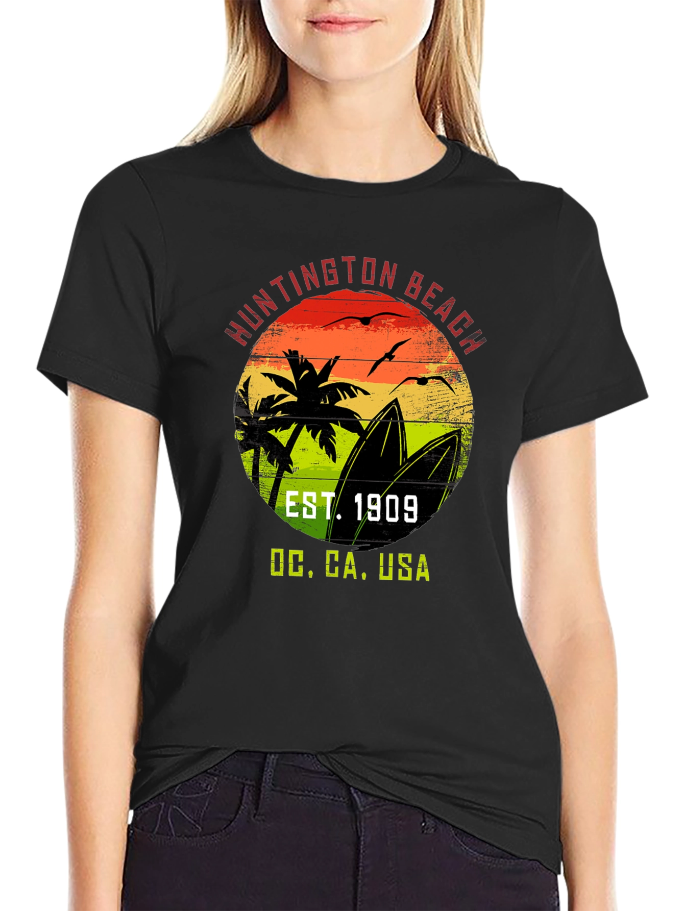 Huntington Beach CA T-Shirt EST. 1909 Surf Design