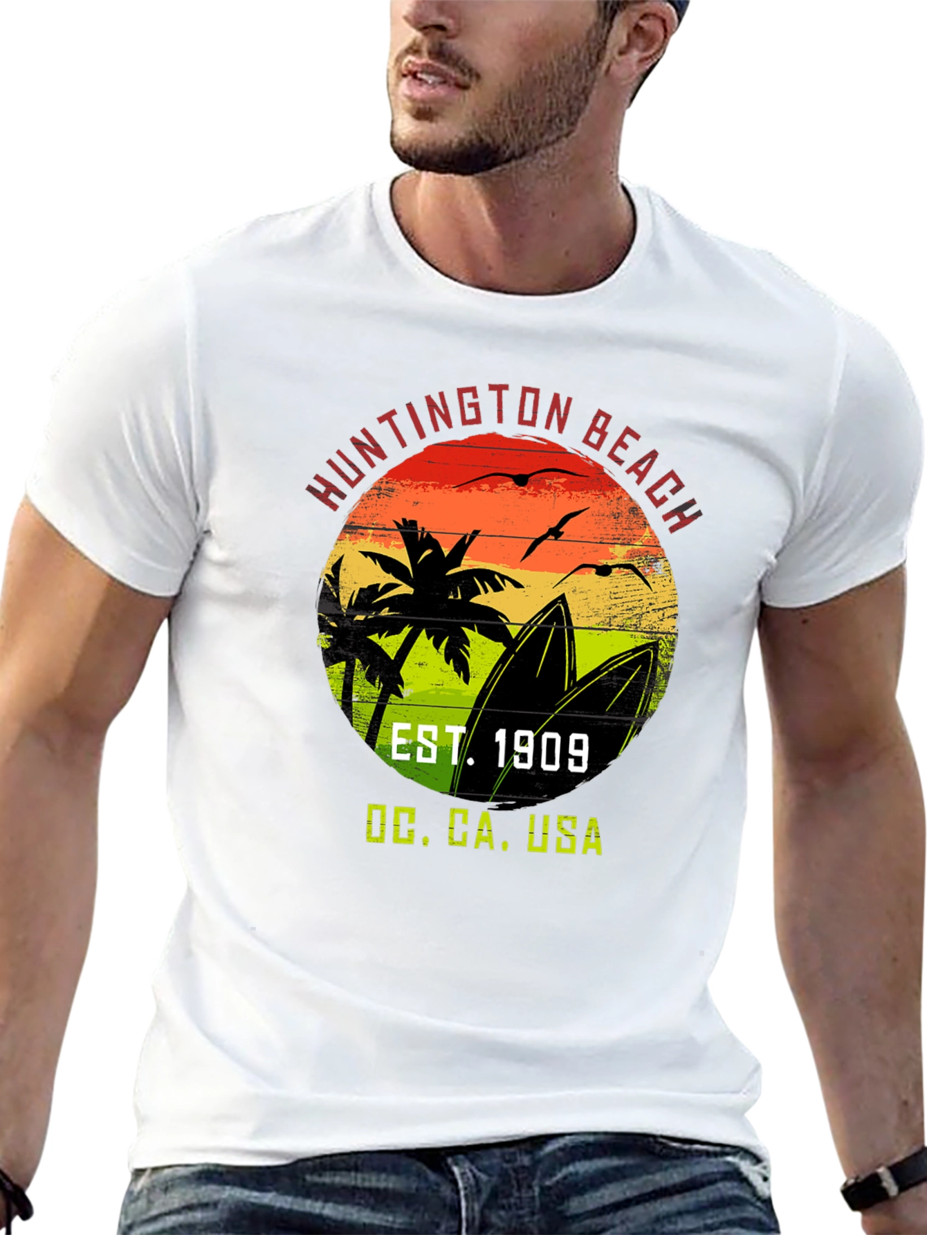 Huntington Beach CA T-Shirt EST. 1909 Surf Design
