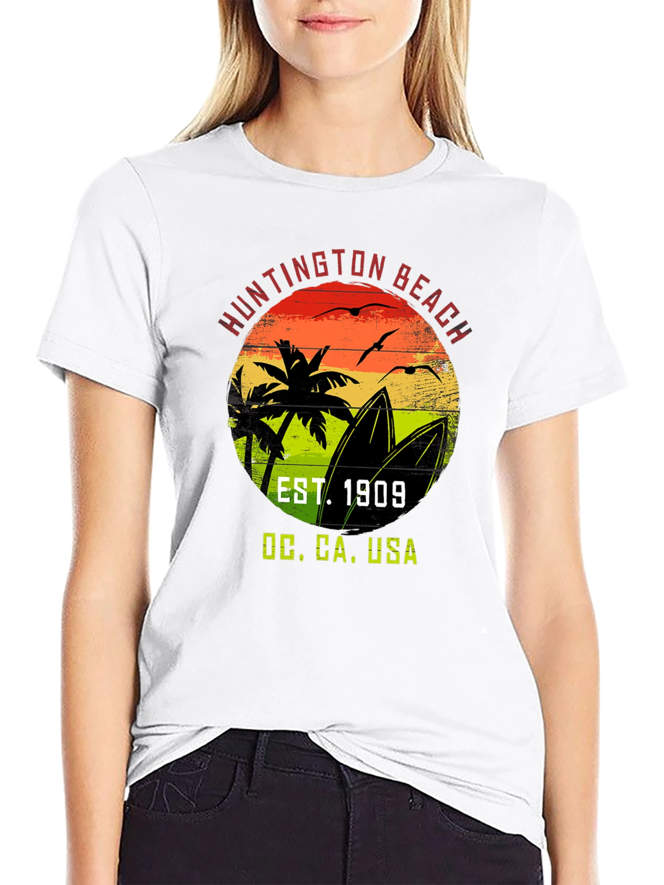 Huntington Beach CA T-Shirt EST. 1909 Surf Design