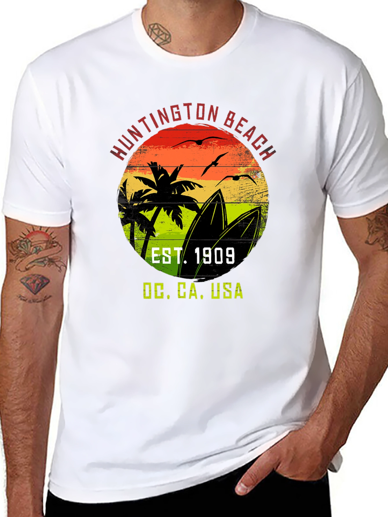 Huntington Beach CA T-Shirt EST. 1909 Surf Design