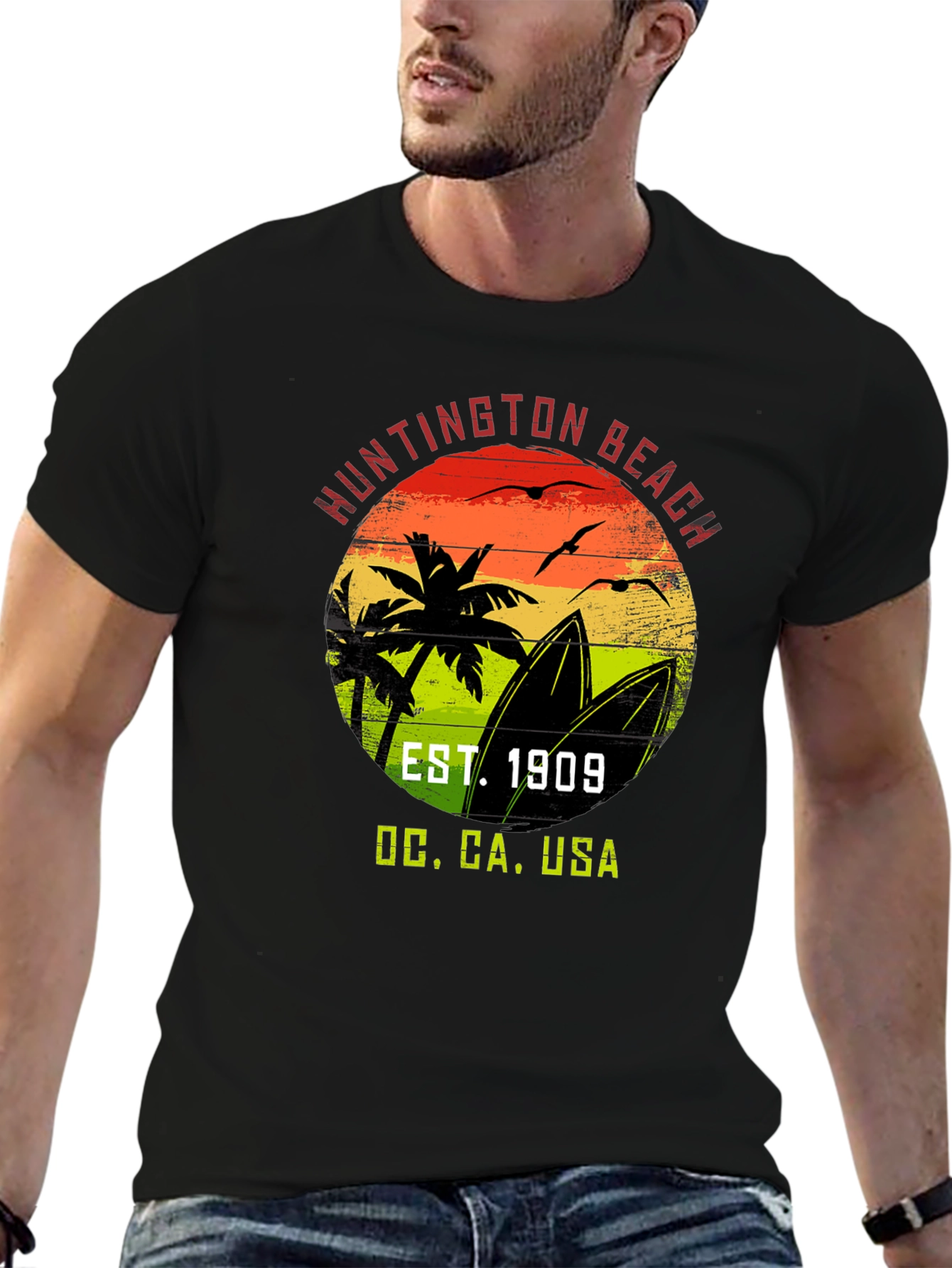 Huntington Beach CA T-Shirt EST. 1909 Surf Design