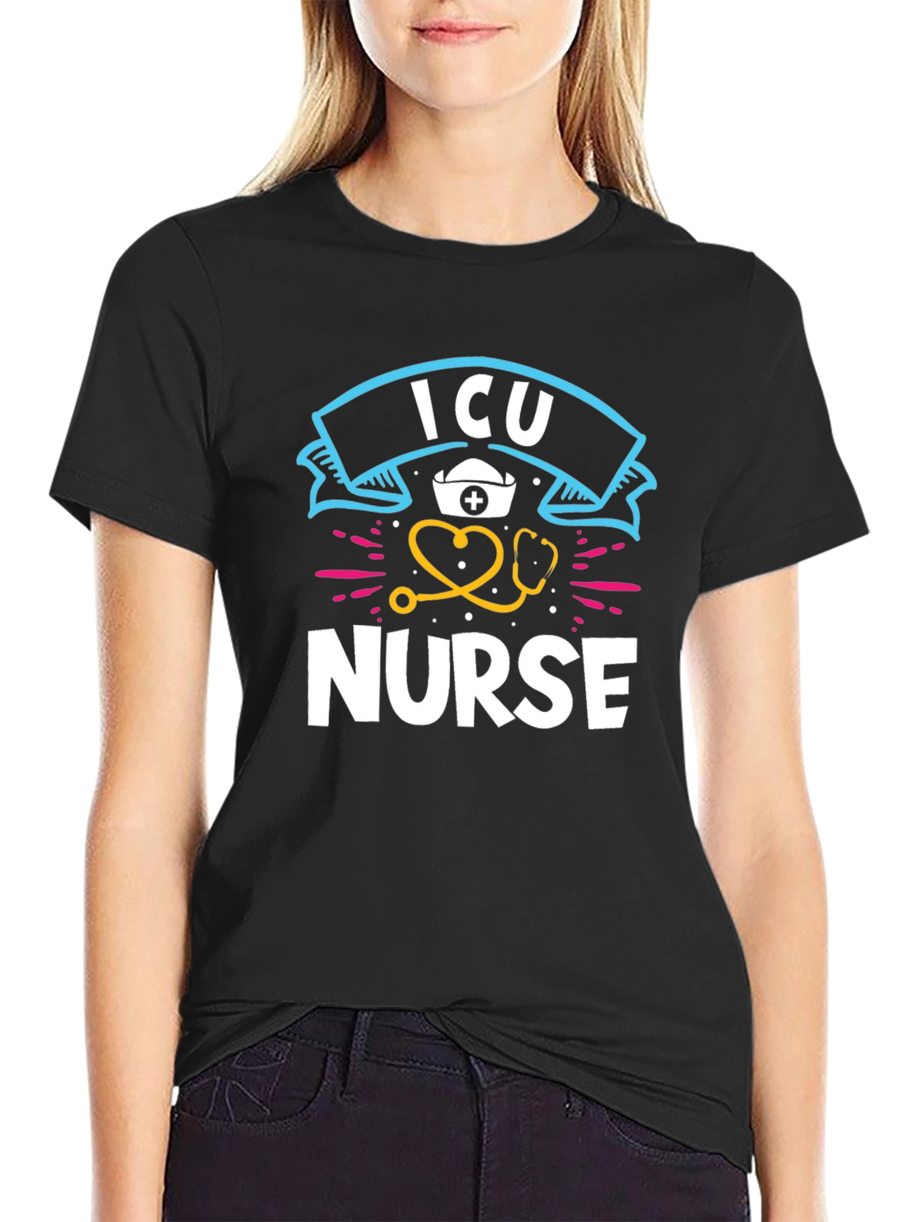 ICU Nurse Graphic Tee - Black Cotton Blend Shirt