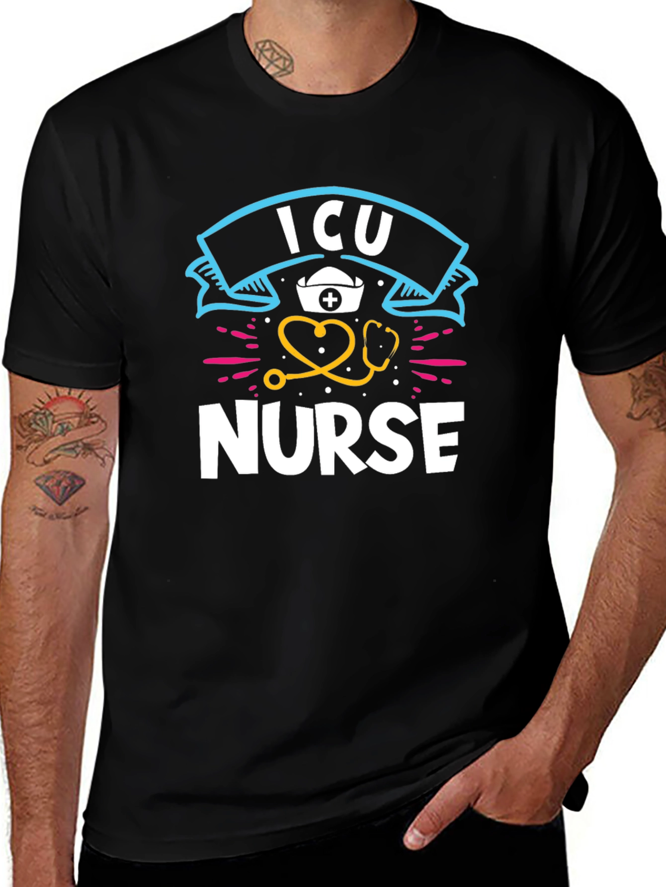 ICU Nurse Graphic Tee - Black Cotton Blend Shirt