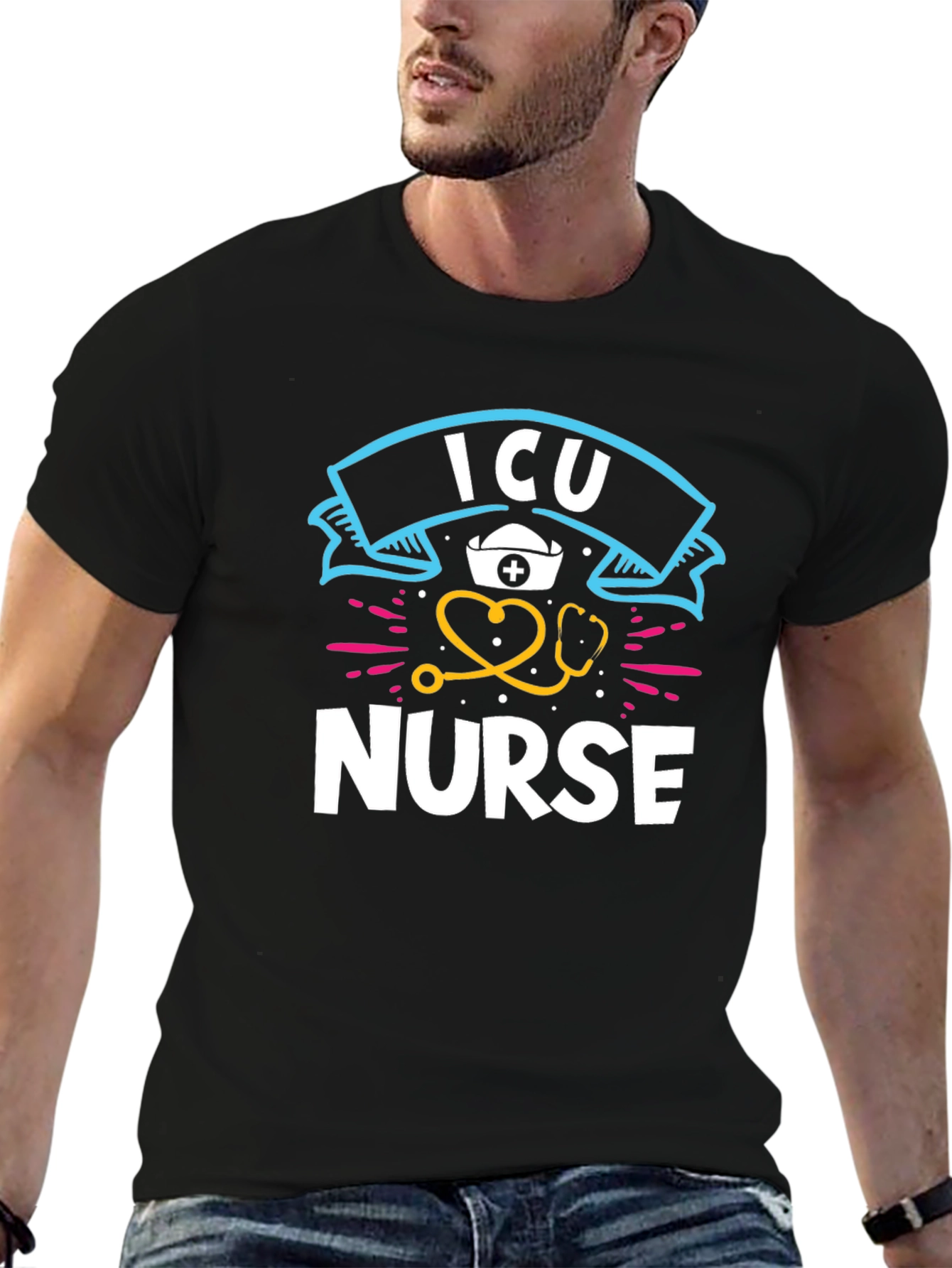 ICU Nurse Graphic Tee - Black Cotton Blend Shirt