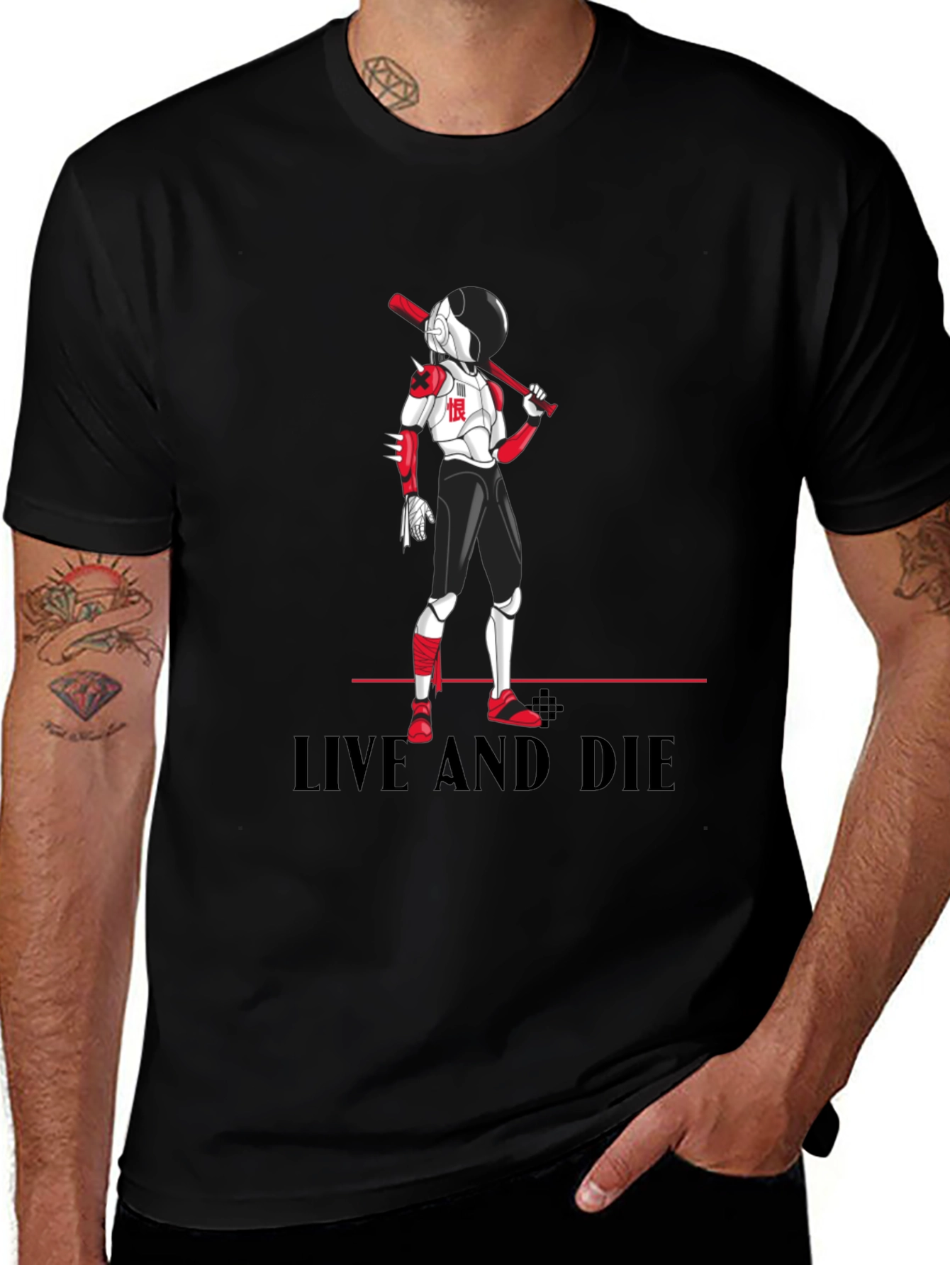 Edgy Anime Baseball T-Shirt: Live and Die